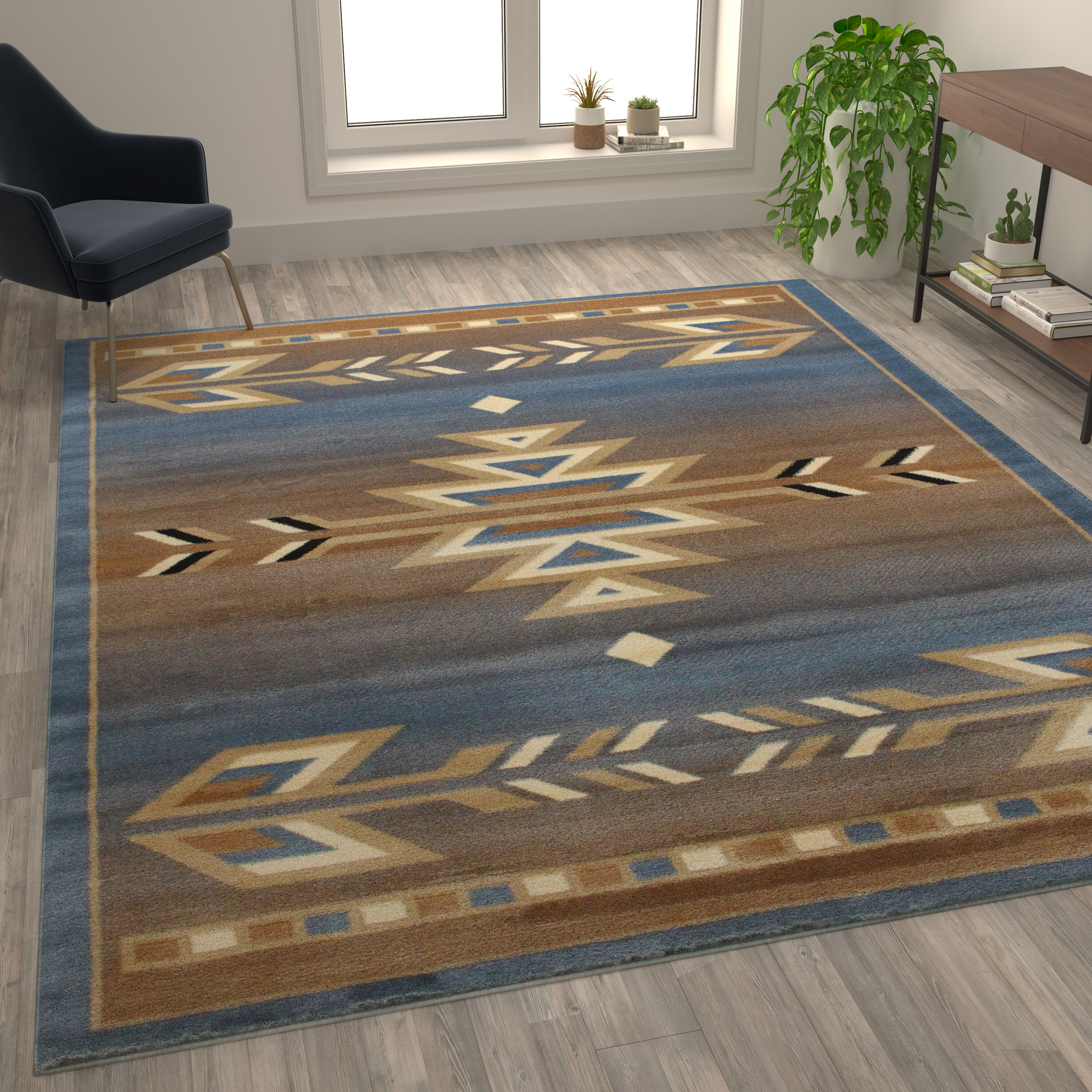 Southwestern Blue Geometric 8' x 10' Synthetic Area Rug