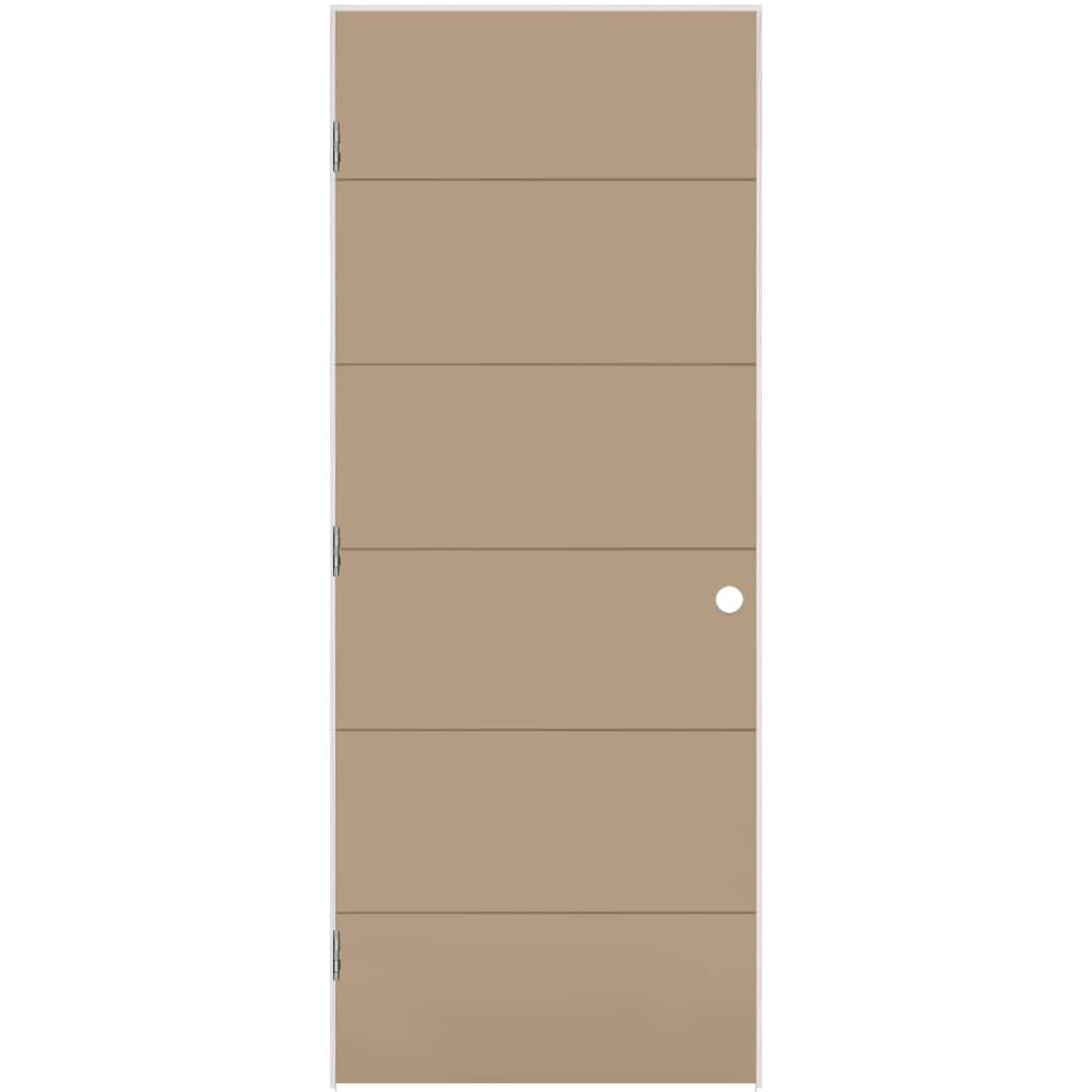 Masonite 1446404 28-in x 80-in Driftwood Hollow core Flush Right hand Smooth Prefinished Molded composite Flat Jamb Single Prehung Interior Door
