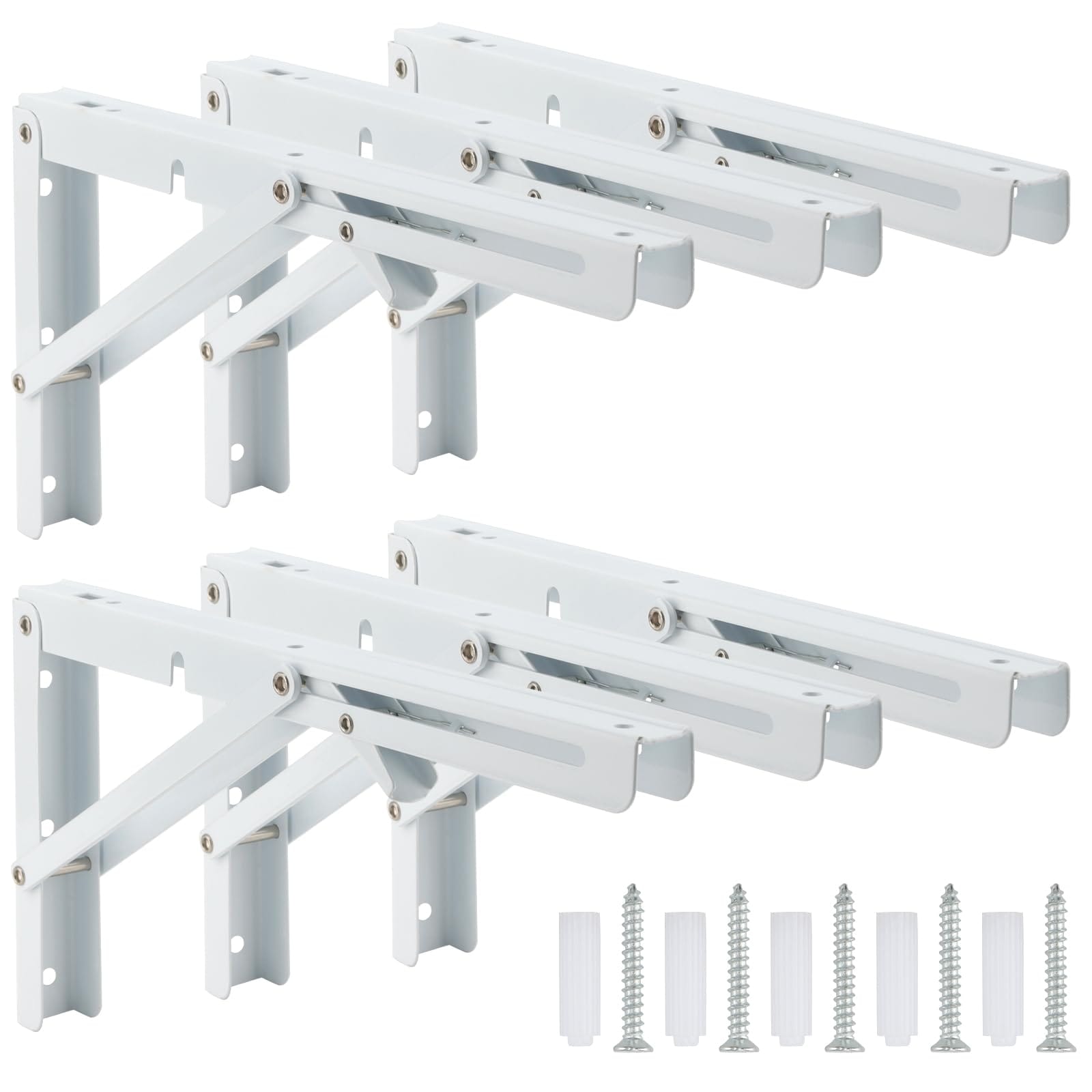 SenQWFa 6 PCS 12 Inch Folding Shelf Brackets White Heavy Duty Triangle ...