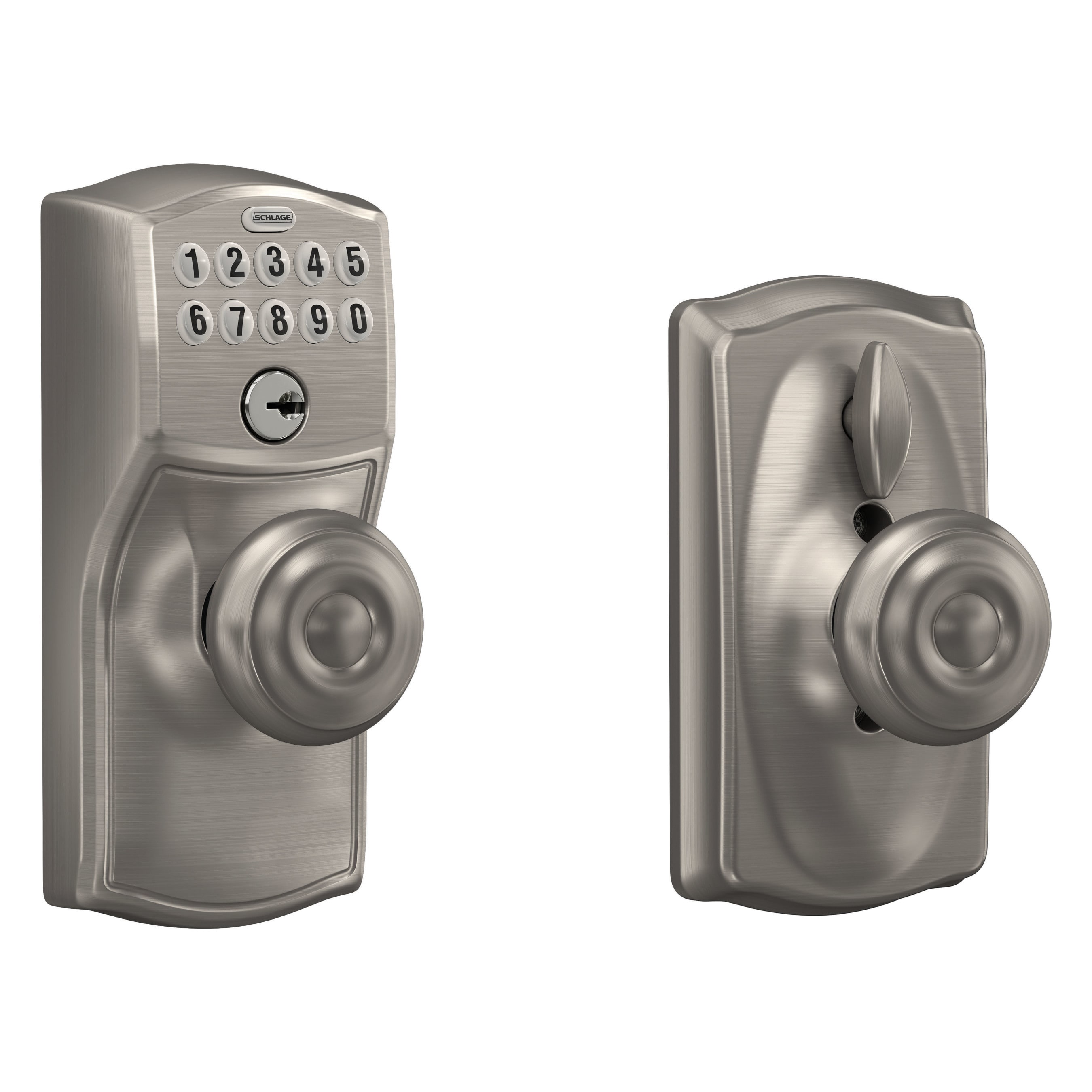 Schlage Customizable Keying Camelot-Accent Satin Nickel Electronic Handle with Keypad FE575 CAM 619 ACC G Sansujyuku sansujyuku.com