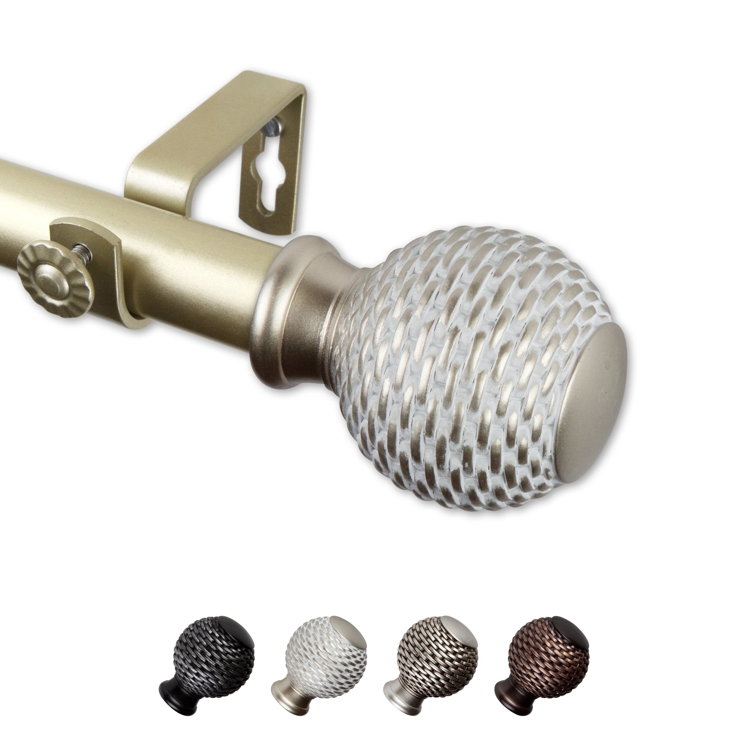 Hart & Harlow L-100-76-283 Blakely 1-in 28-in to 48-in Gold Steel Single curtain rod with Finials