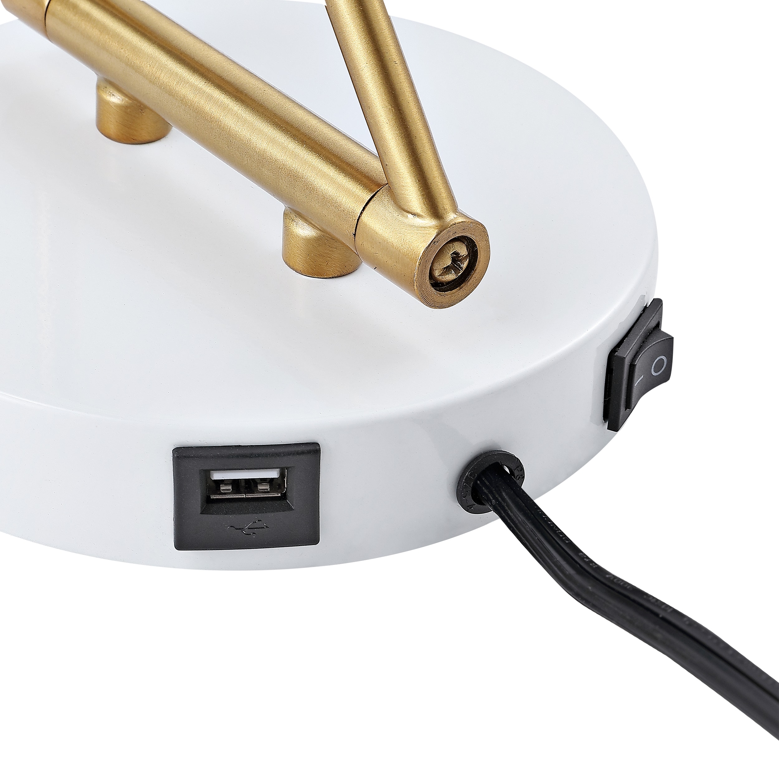 White and Brass Gold Iron Swing Arm Wall Sconce with USB Charging Port