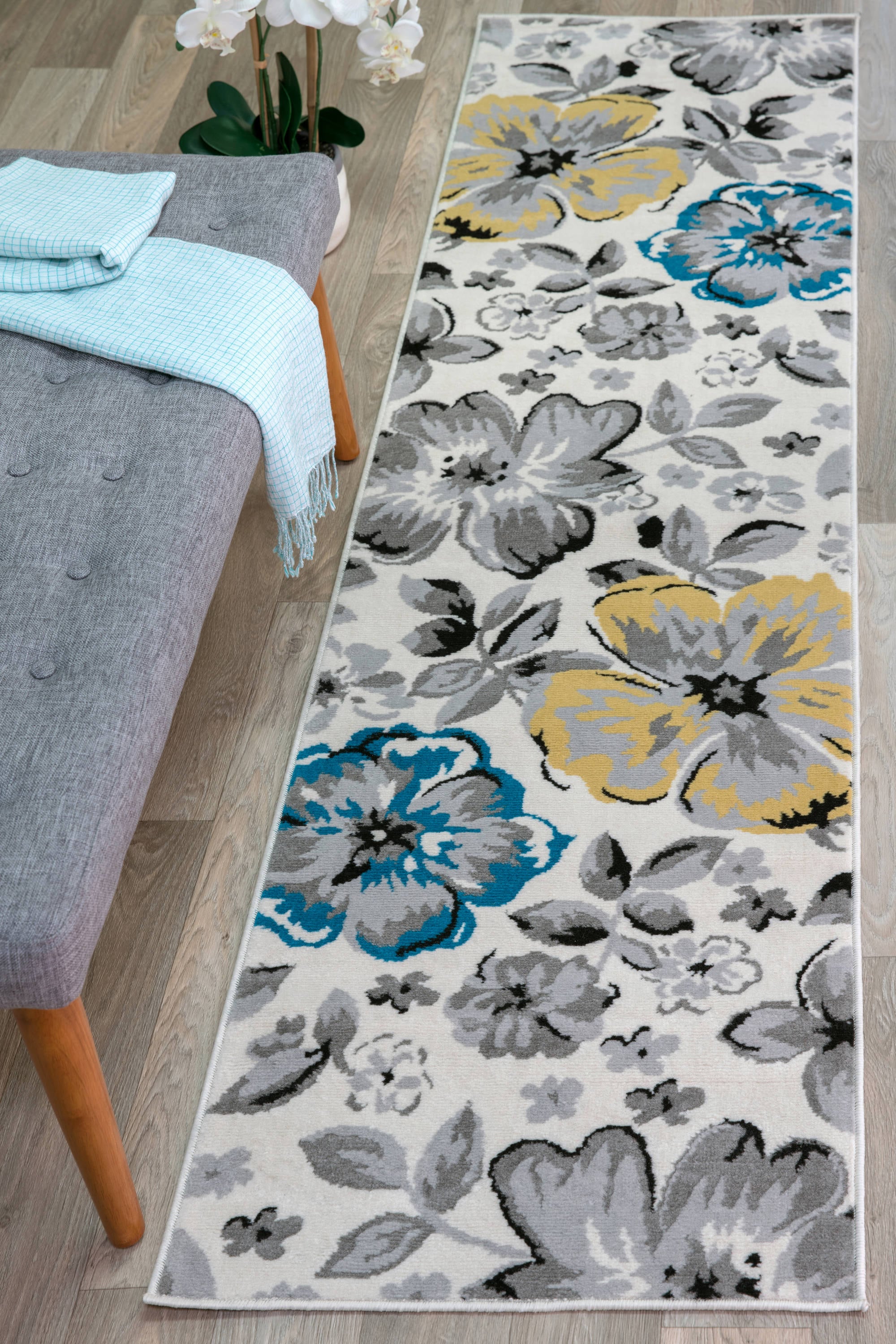 World Rug Gallery 9098CREAM2X10 Hudson 2 x 10 (ft) Loomed Polypropylene Cream Rectangular Indoor Floral/Botanical Mid-Century Modern Runner rug