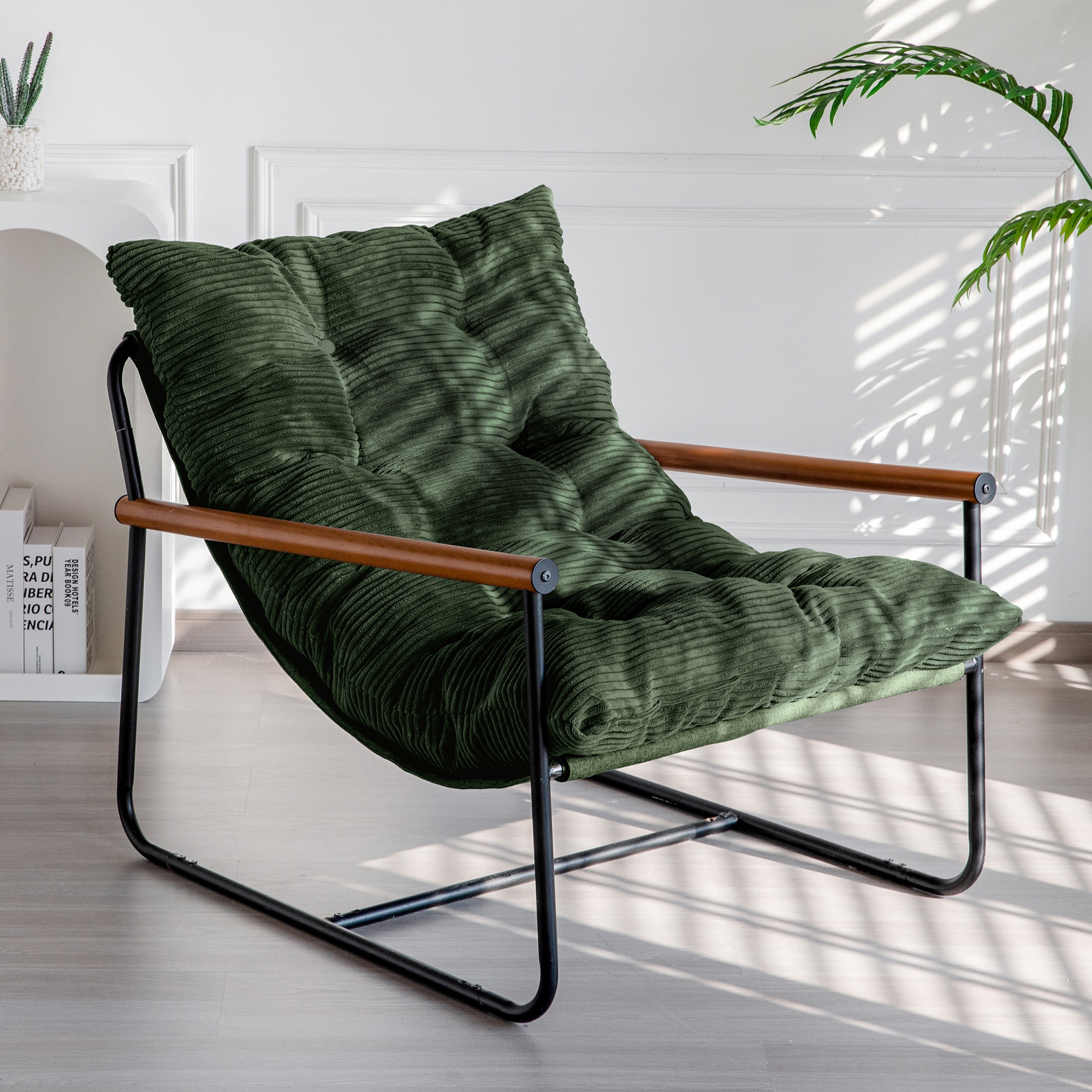 MAXYOYO - Modern Accent Chair Comfy Living Room Chair with Metal Frame Wooden Armrest Upholstered...