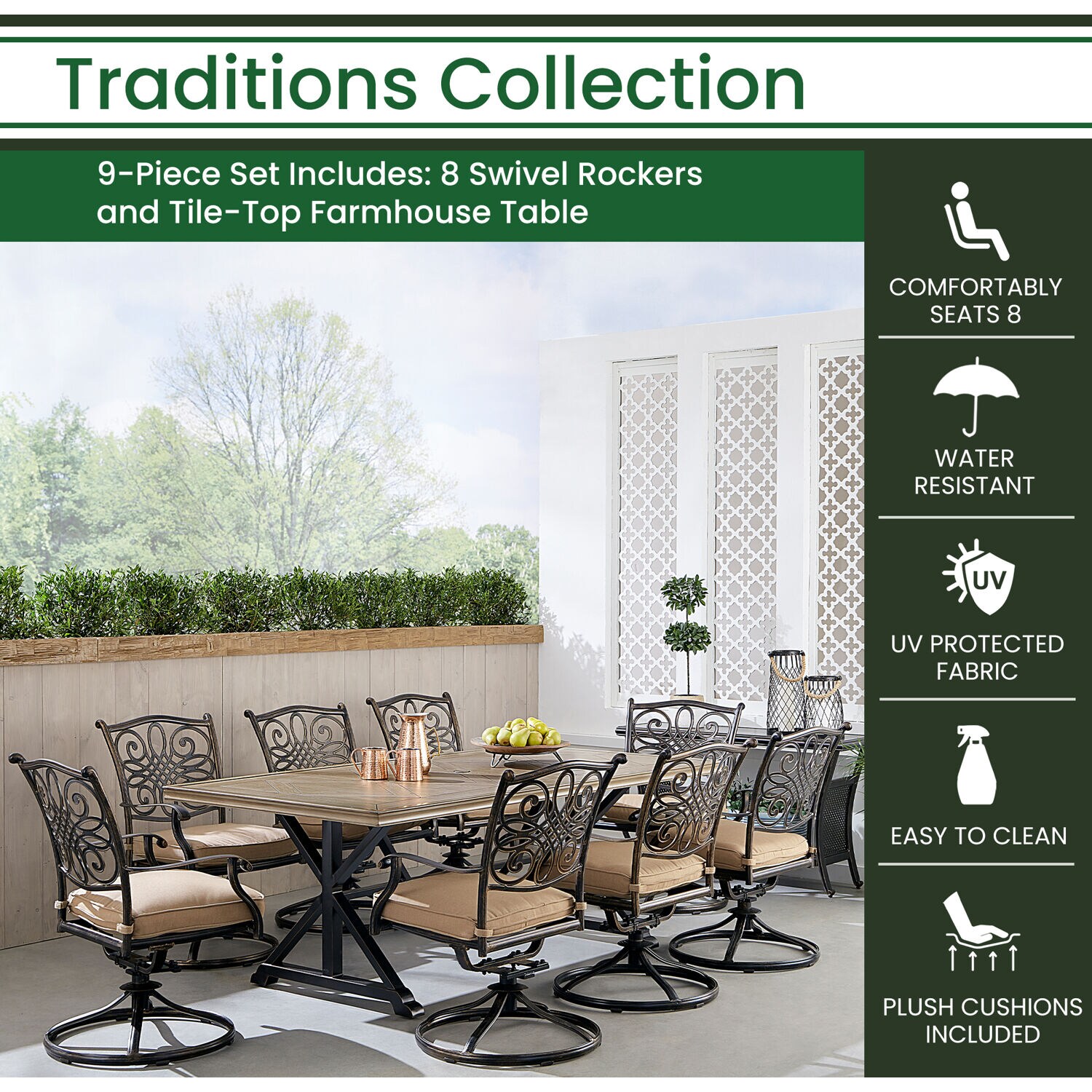 Hanover TRADDN9PTFSW8-TAN Patio-Dining-Sets - View #3