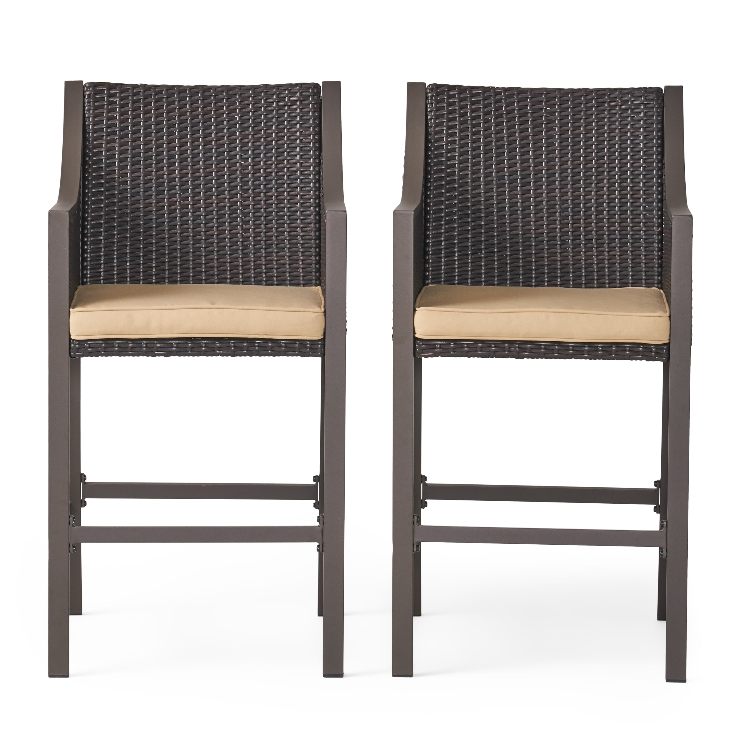 Best Selling Home Decor 297000 Riga Set of 2 Rattan Multi Brown Iron Frame Stationary Bar Stool Chair with Brown Solid Seat