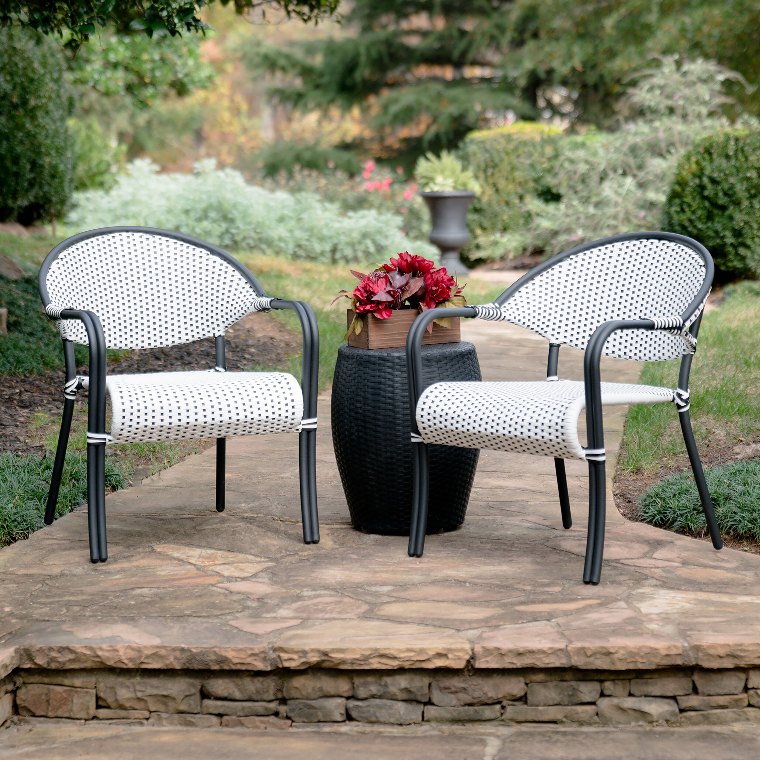 Leisure Made 555621-BW Monticello 3 -Piece Wicker Patio Conversation Set