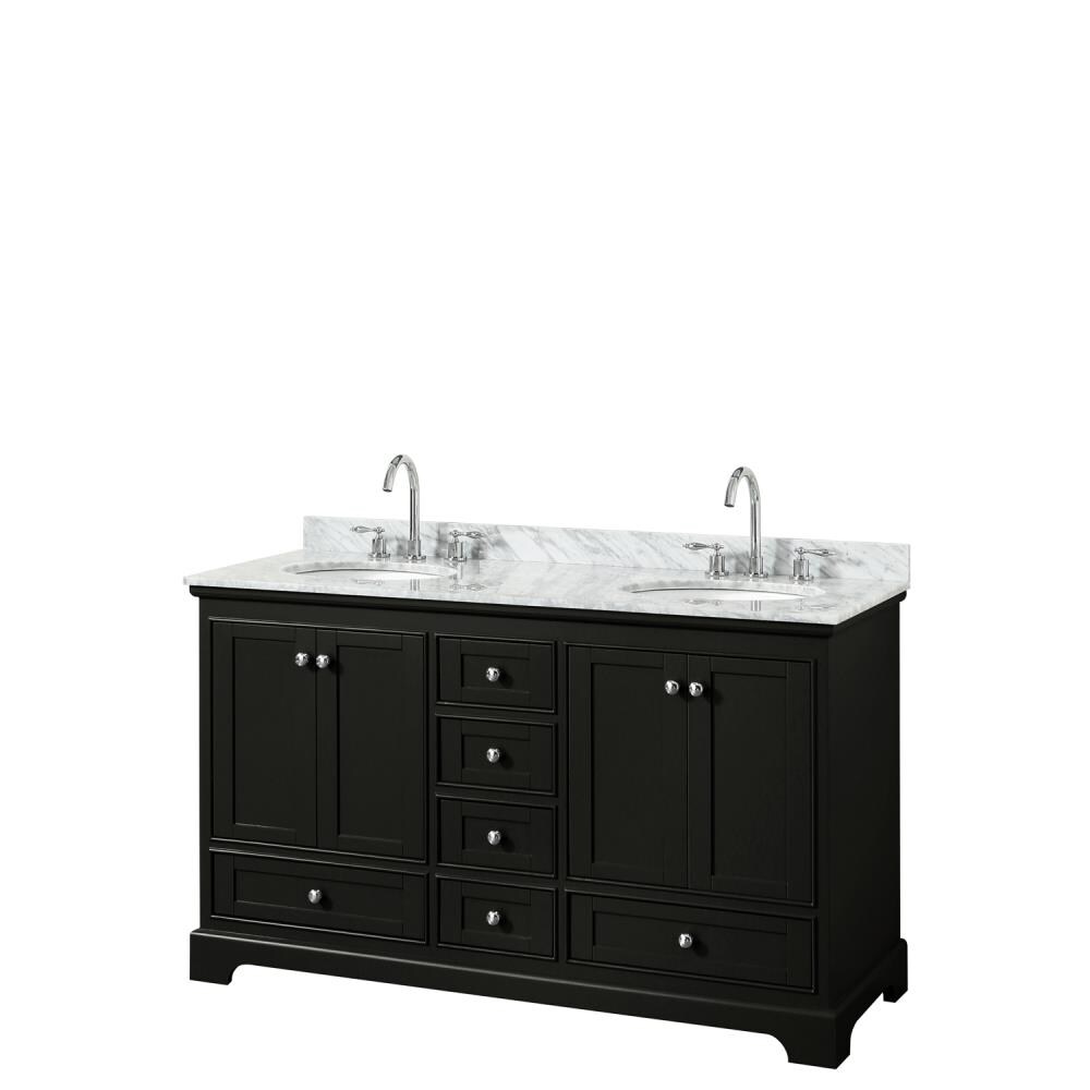 Wyndham Collection WCS202060DDECMUNOMXX Deborah 60-in Dark Espresso with Polished Chrome Trim Undermount Double sink Bathroom Vanity with White Carrara Marble Natural marble Top