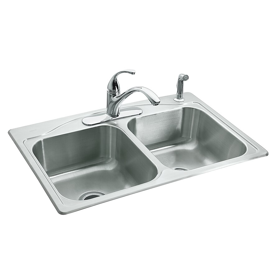 KOHLER Cadence 33-in x 22-in Stainless Steel Double Equal Bowl Drop-In 4-Hole Commercial/Residential Kitchen Sink KOHLER Cadence 33-in x 22-in Stainless Steel Double Equal Bowl Drop-In 4-Hole Commercial/Residential Kitchen Sink