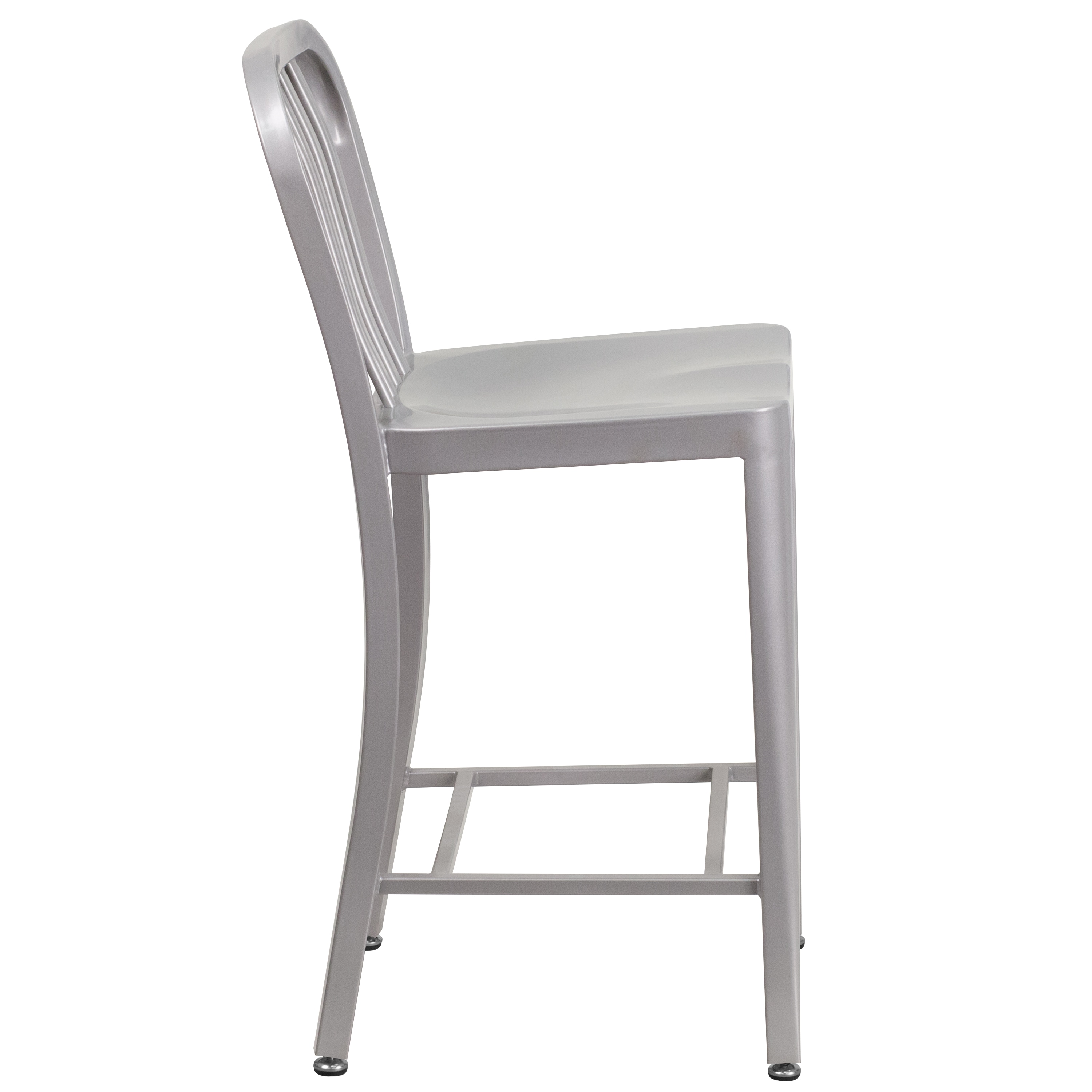 Silver 24" Metal Counter Height Stool with Vertical Slat Back