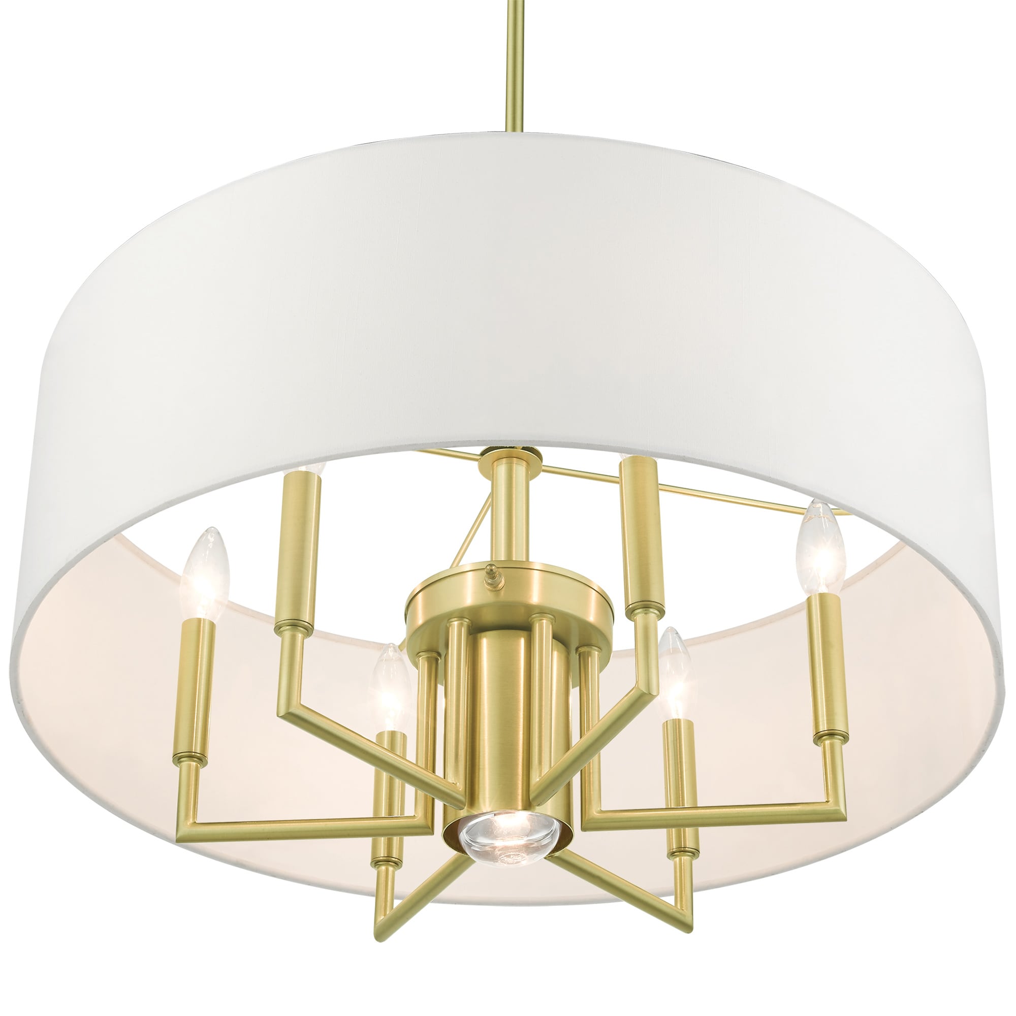 Meridian Satin Brass 7-Light Modern Drum Chandelier with Off-White Shade