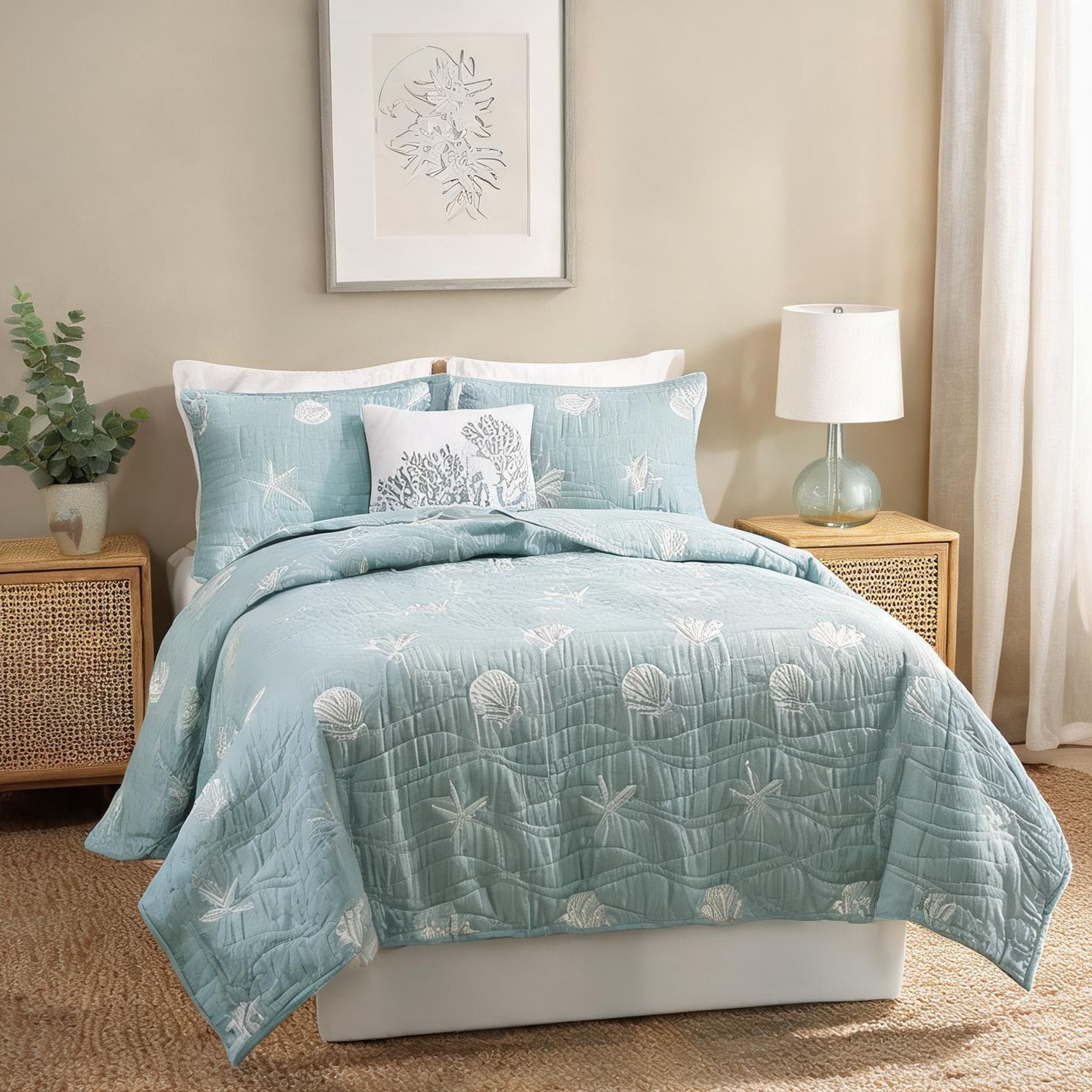 SunJet Reversible Design Bedding Sets with Coastal Bedroom Cotton Quilt Set and Bedroom