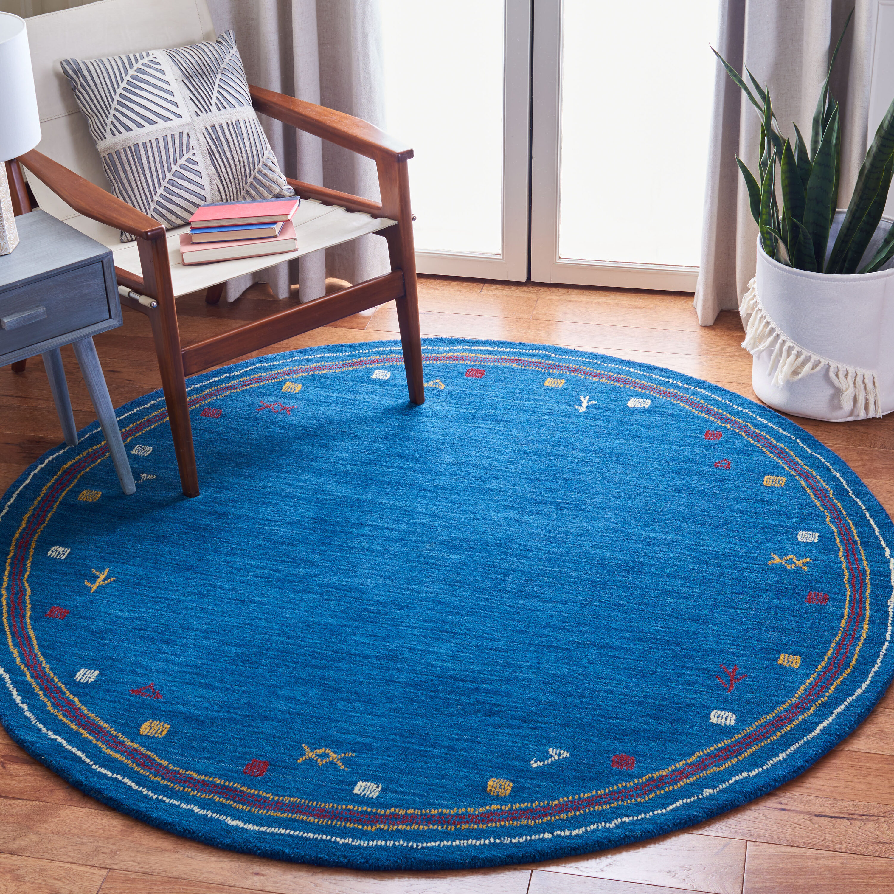  Himalaya 563 Blue Contemporary 6ft x 6ft Round Rug