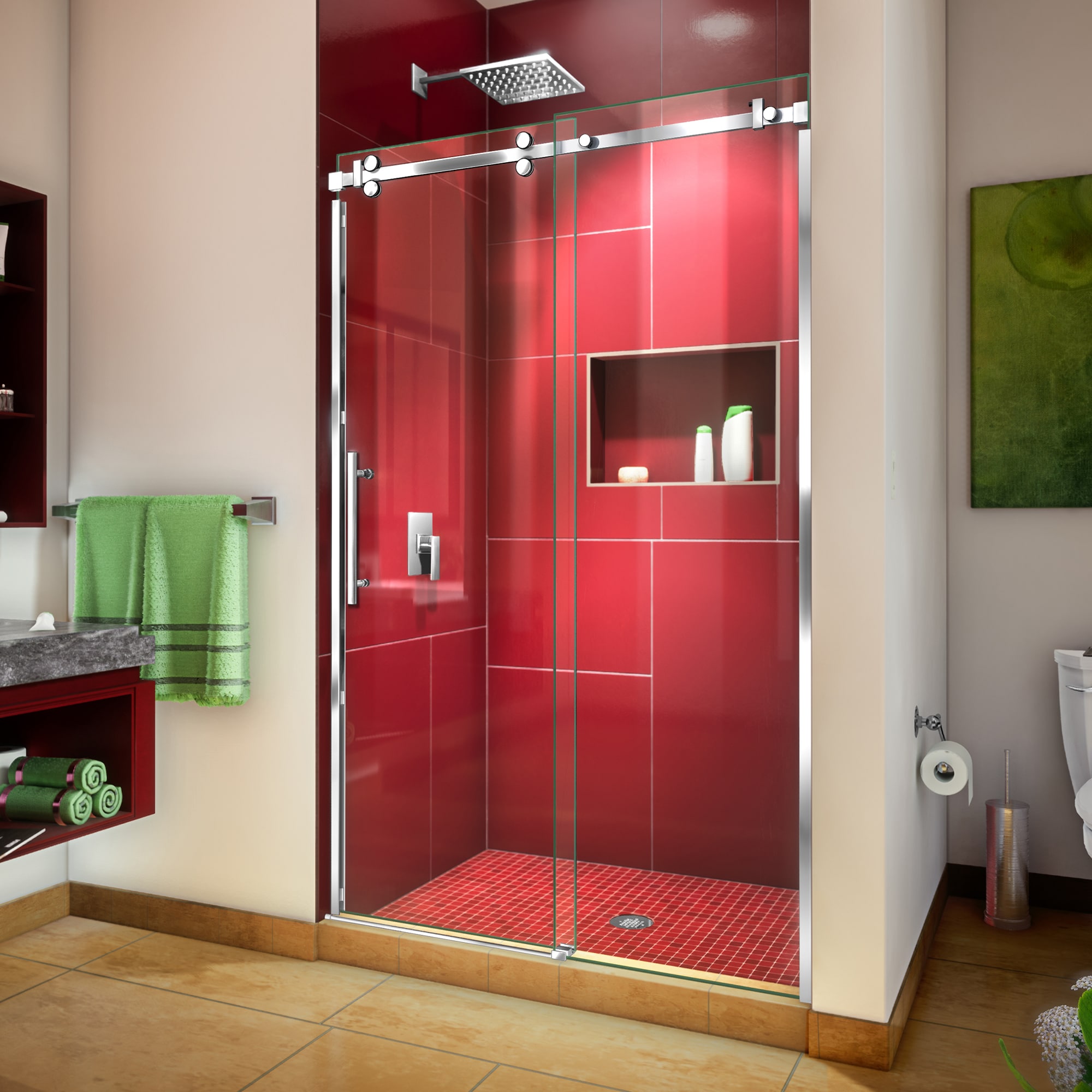 DreamLine SHDR-6548760-08 Enigma Sky Polished Stainless Steel 44-in to 48-in W x 76.0-in H Frameless Sliding Shower door 3/8-in Thick Clear Glass