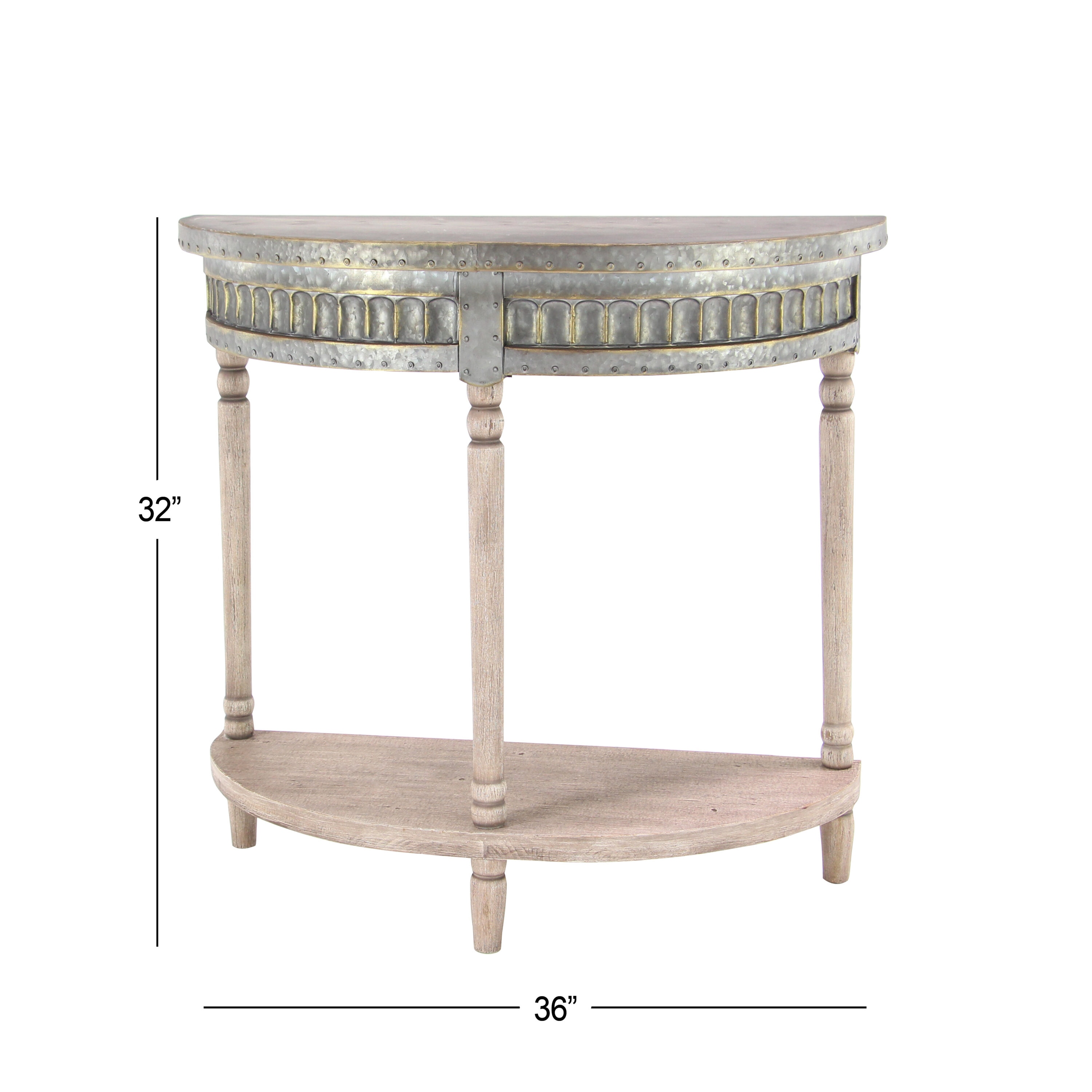 Beige and Gray Metal Wood Half Moon Console Table