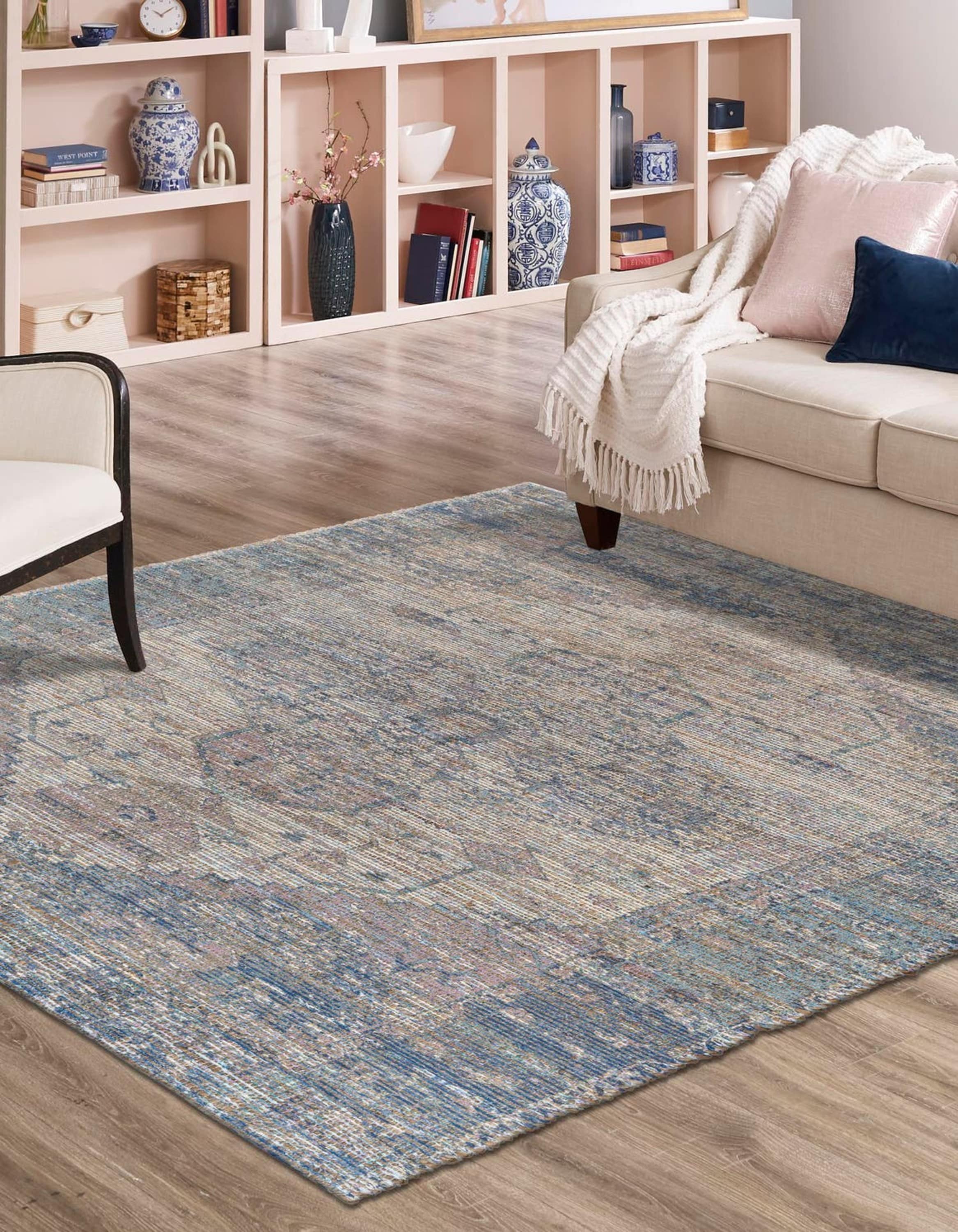 Unique Loom 3192174 Chenille Jute 8 x 8 (ft) Braided Jute Blue Square Indoor Medallion Area rug
