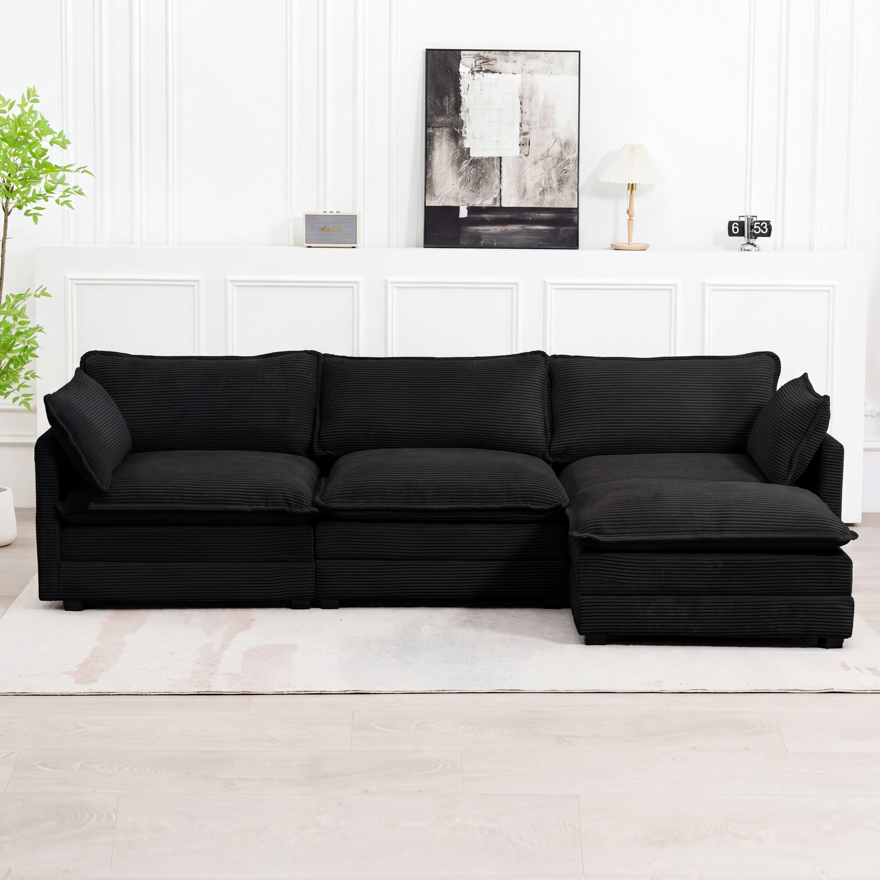 JEAREY - 112 in. W 4-Piece Modern Straight Arm Corduroy Fabric L-Shaped Sectional Sofa with Ottom...
