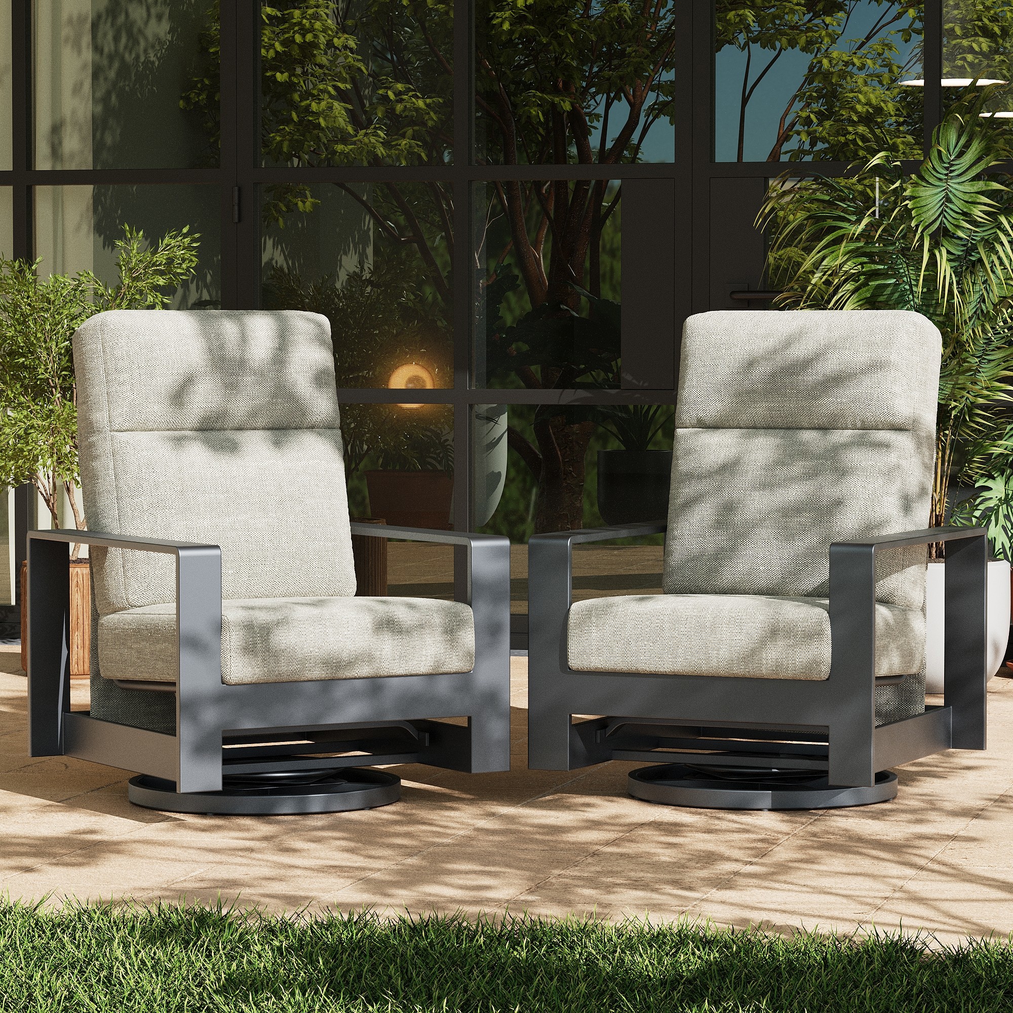 LayinSun Outdoor Aluminum Swivel and Spring Lounge Chair Set of 2 in ...