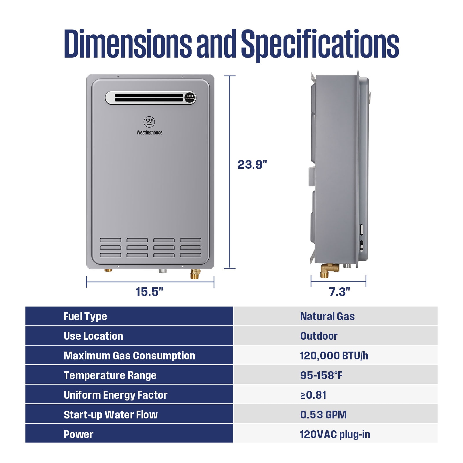 Westinghouse Apolo Non-Condensing NG 120,000 BTU Max 5.1 GPM Tankless Water Heater,High Efficiency Natural Gas Instant Hot Water Heater, Outdoor, 120V, CSA Certified, Gray Sansujyuku sansujyuku.com