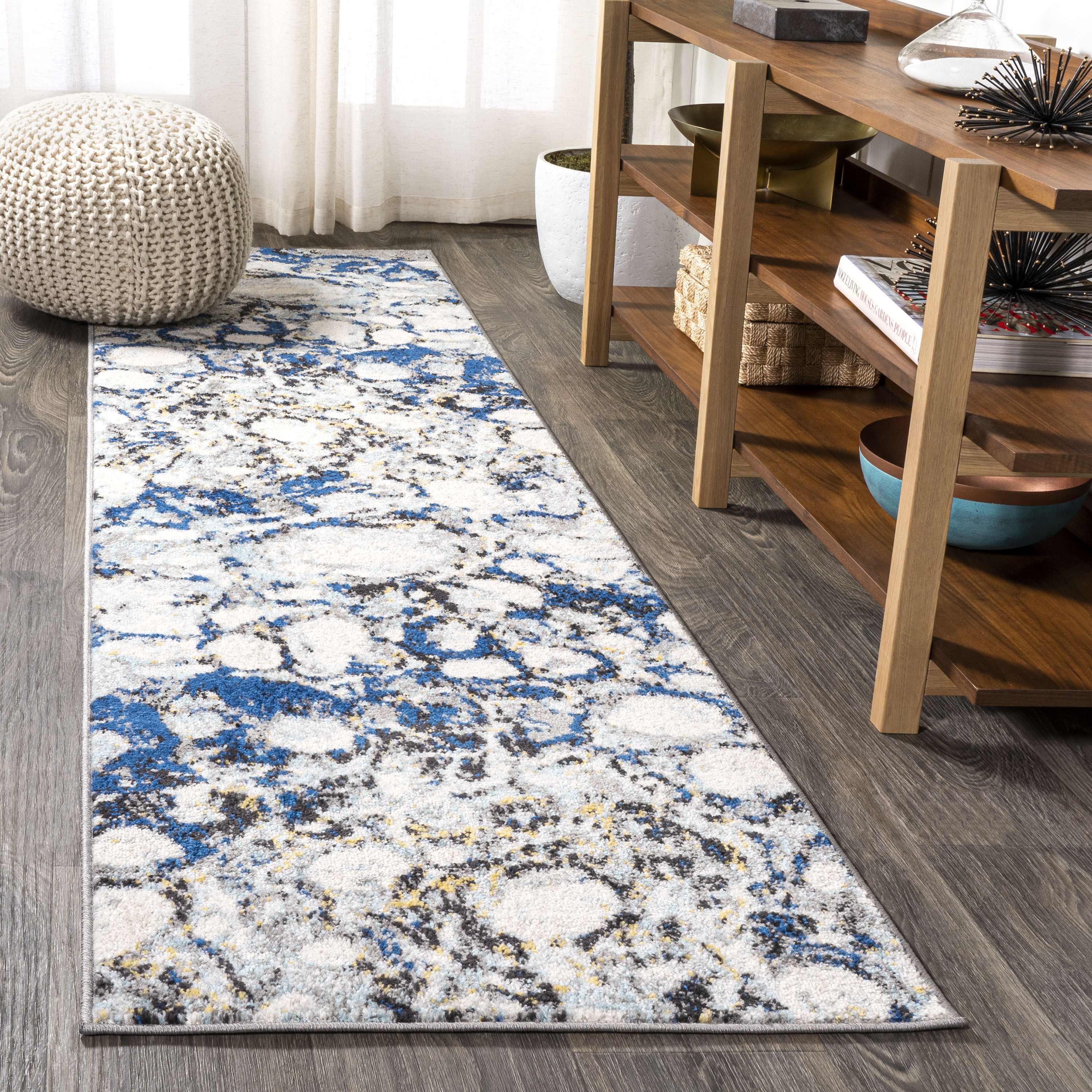 JONATHAN  Y CTP113A-28 Contemporary POP Pebble Marbled Abstract 2 x 8 (ft) Loomed Polypropylene Dark Gray/Blue Rectangular Indoor Abstract Vintage Runner rug