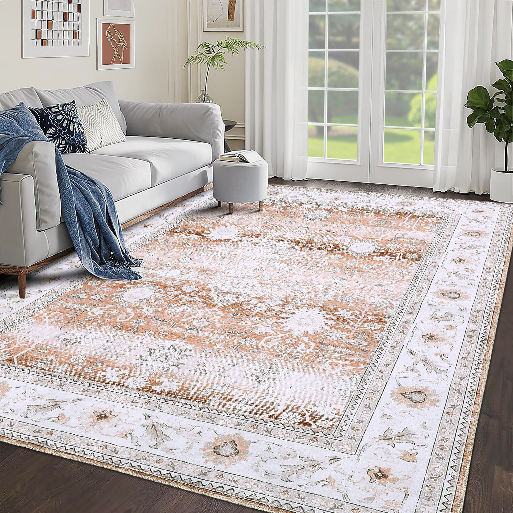 Garvee YXY-LO-PHO-0XT3EG42 6 x 9 (ft) Microfiber Taupe Rectangular Indoor Floral/Botanical Vintage Machine washable Area rug
