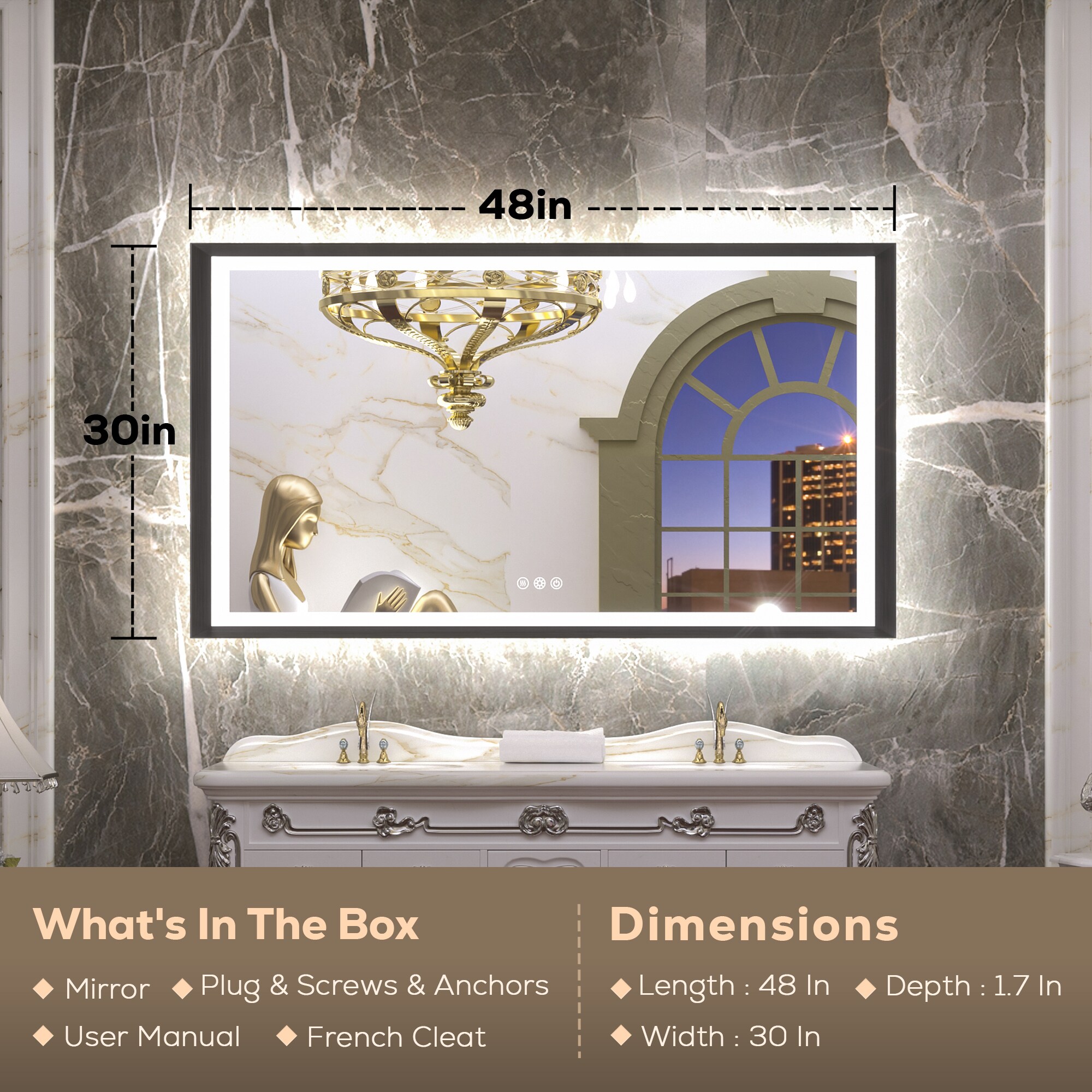 Keonjinn LW-ZBGSSW-12176SI Framed-Bath-Mirrors - View #3