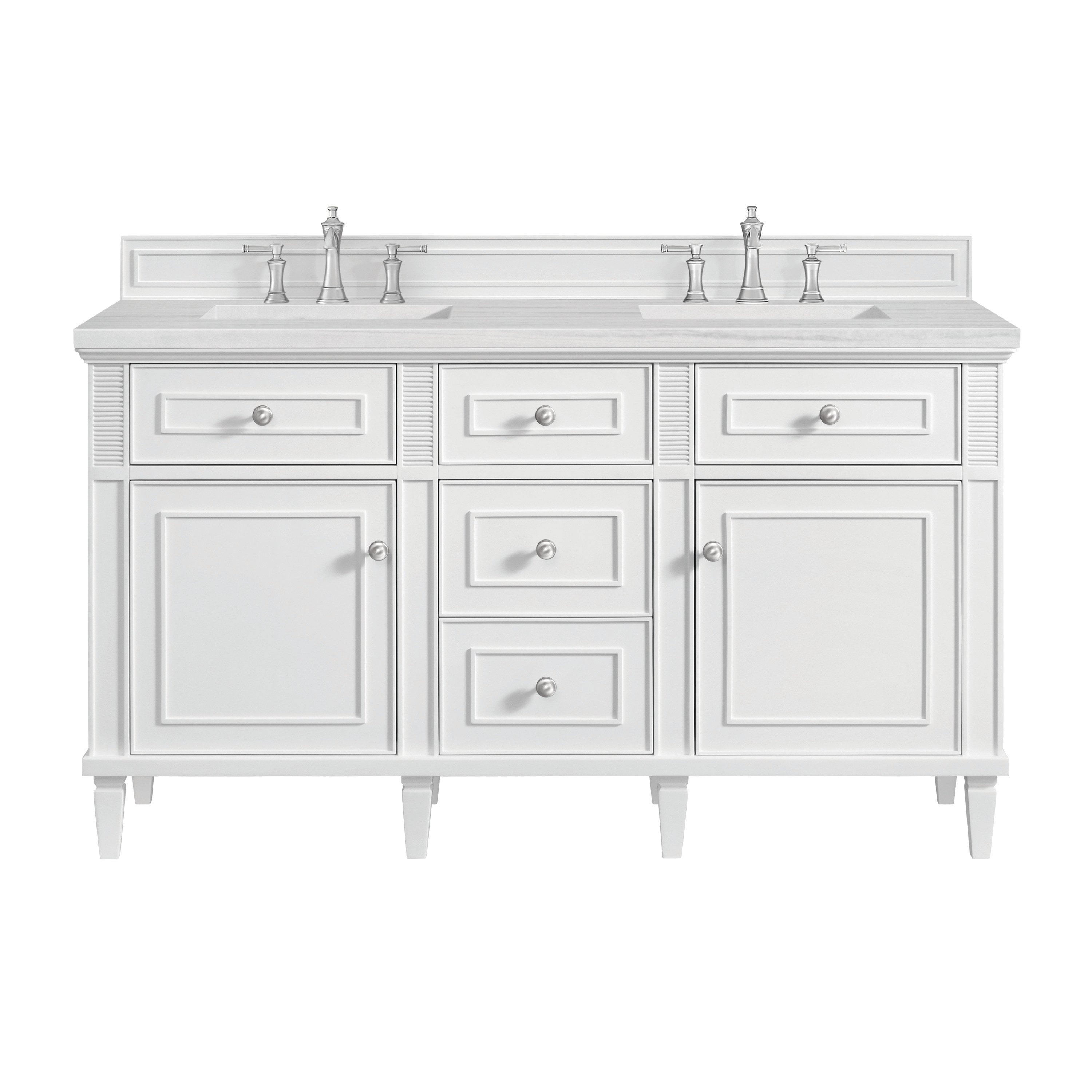 James Martin Vanities 424-V60D-BW-3AF Lorelai 60-in Bright White Undermount Double Sink Bathroom Vanity with Arctic Fall Solid Surface Top
