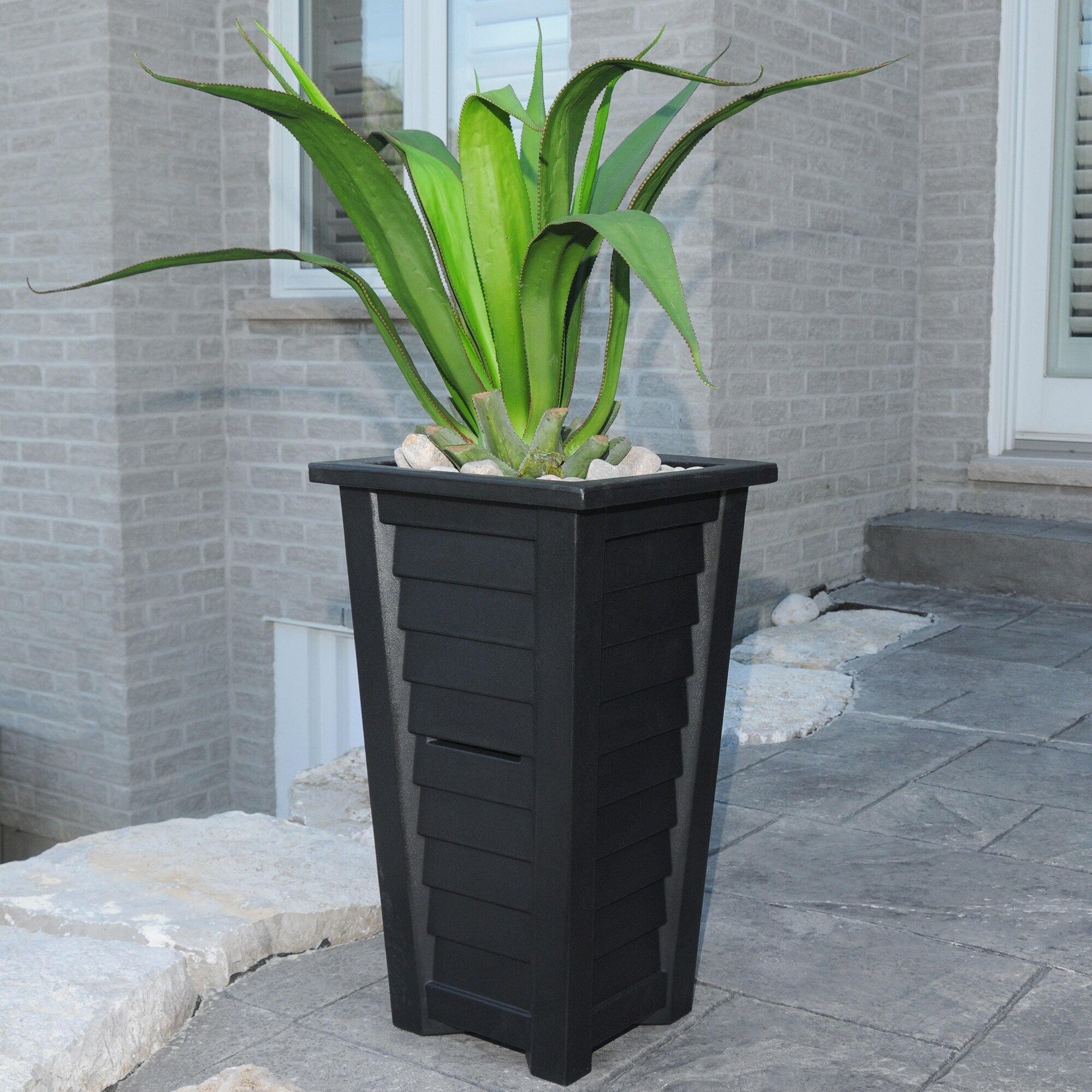 Elevens Tall Planters 27 Inch Tapered Square Planters Garden Flower  Pots,Indoor/Outdoor Planter with Tray, Large Planter for Patio Black-2 Pack