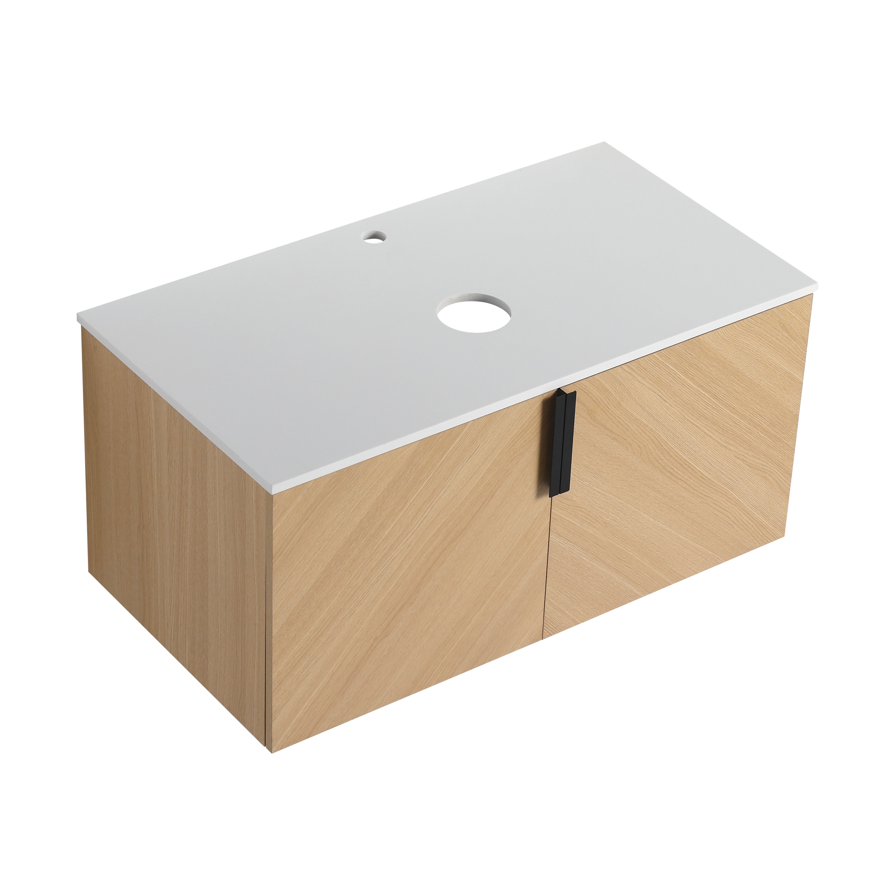 Xspracer 35.4-in Light Oak Finish Bathroom Vanity with White Engineered Stone Top