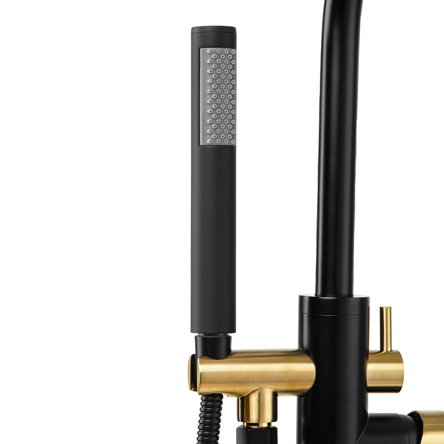 Matte Black and Gold Floor Mounted Tub Faucet with Lever Handle