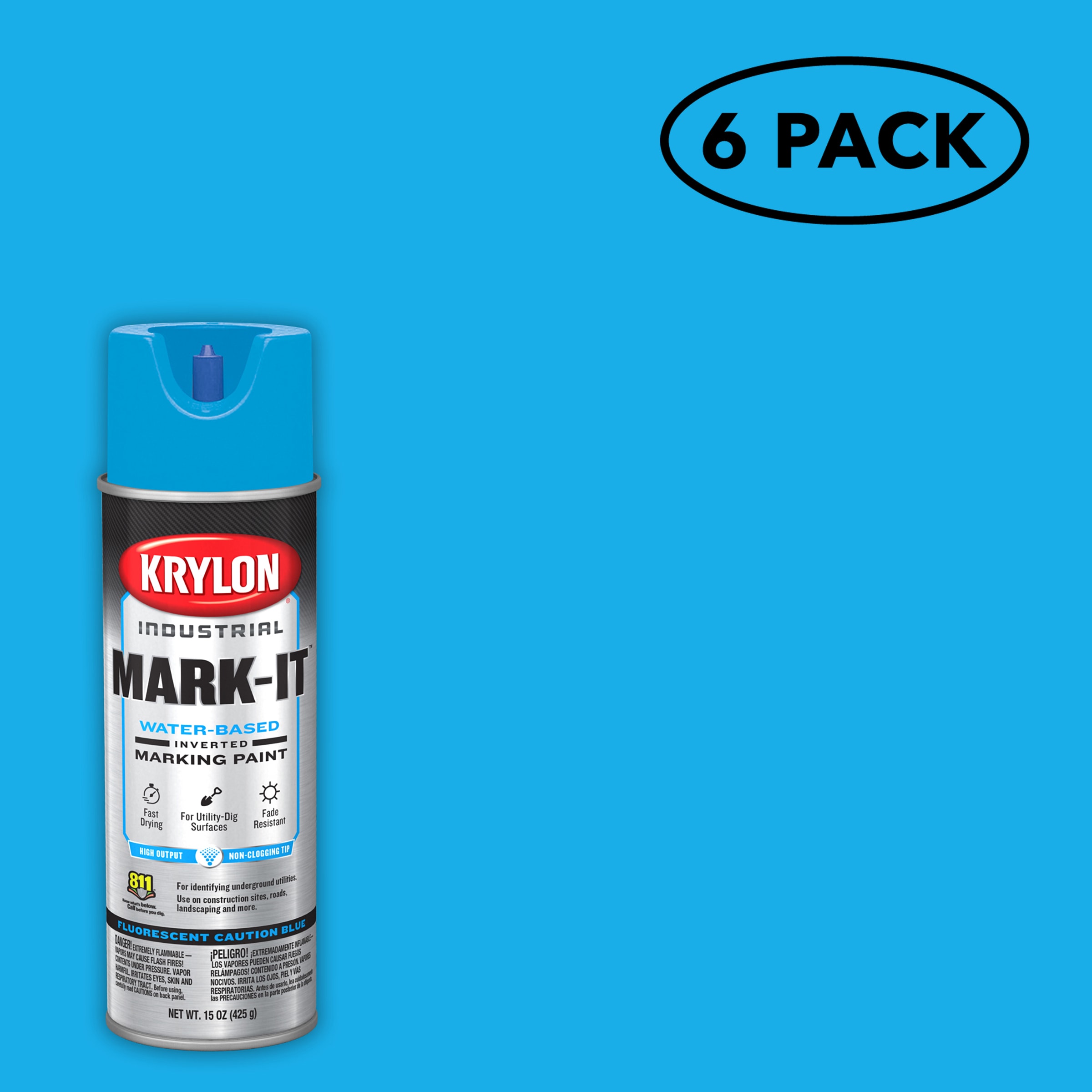 Krylon K00732508SOS Industrial Mark-It 6 -Pack APWA Blue Water-based Marking paint ( Spray can )