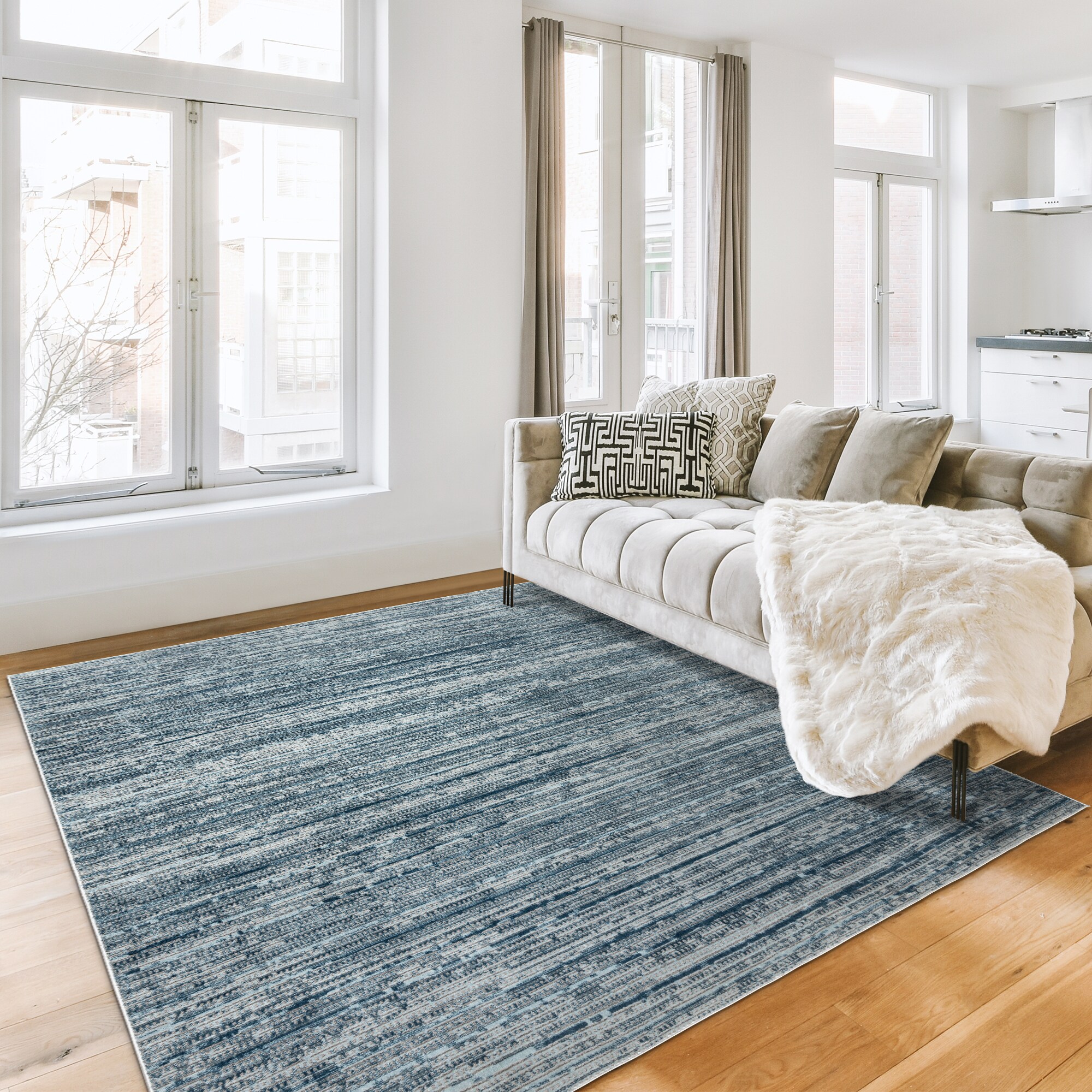 GERTMENIAN 28332 8 x 10 (ft) Polyester Blue Rectangular Indoor Stripe Area rug