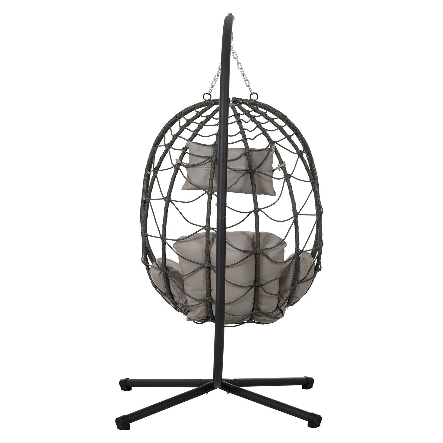 Gray Steel Outdoor Egg Hanging Chair with Cushions