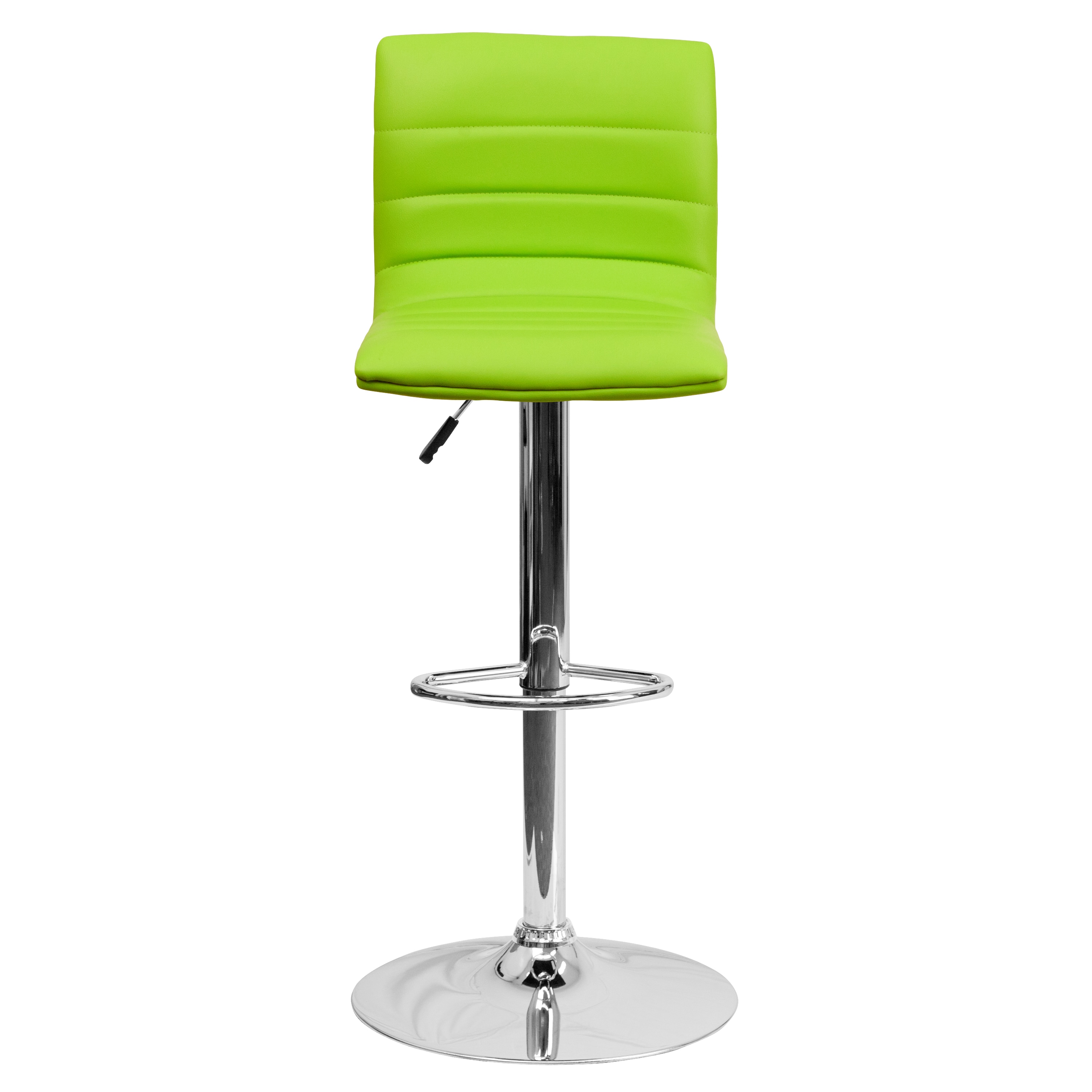 Modern Green Vinyl Adjustable Swivel Bar Stool with Chrome Base