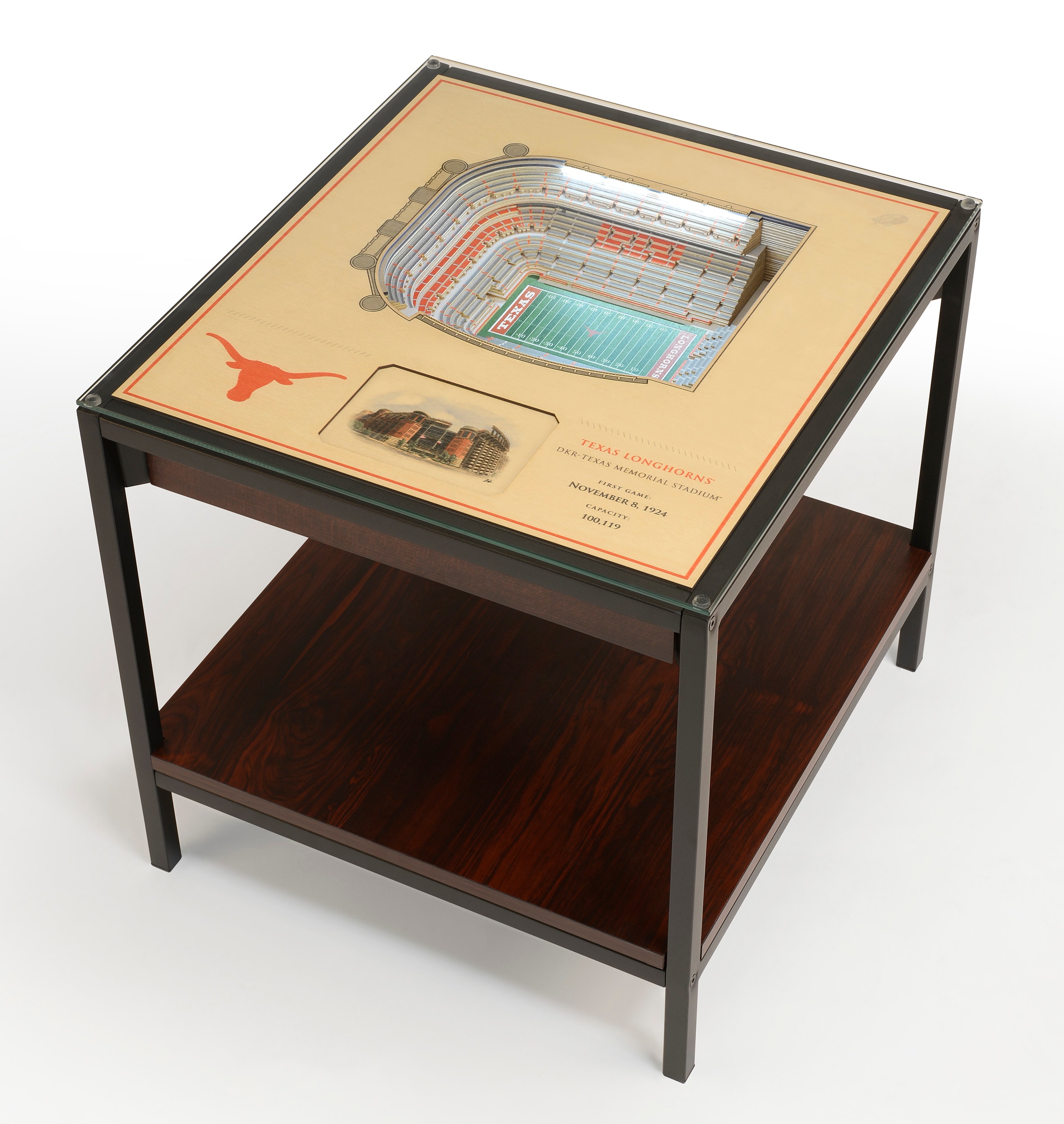 StadiumViews 7010250 25-Layer StadiumView Lighted End Table 22-in W x 22.25-in H Team Colors Glass Square Modern End Table with Storage Assembly Required