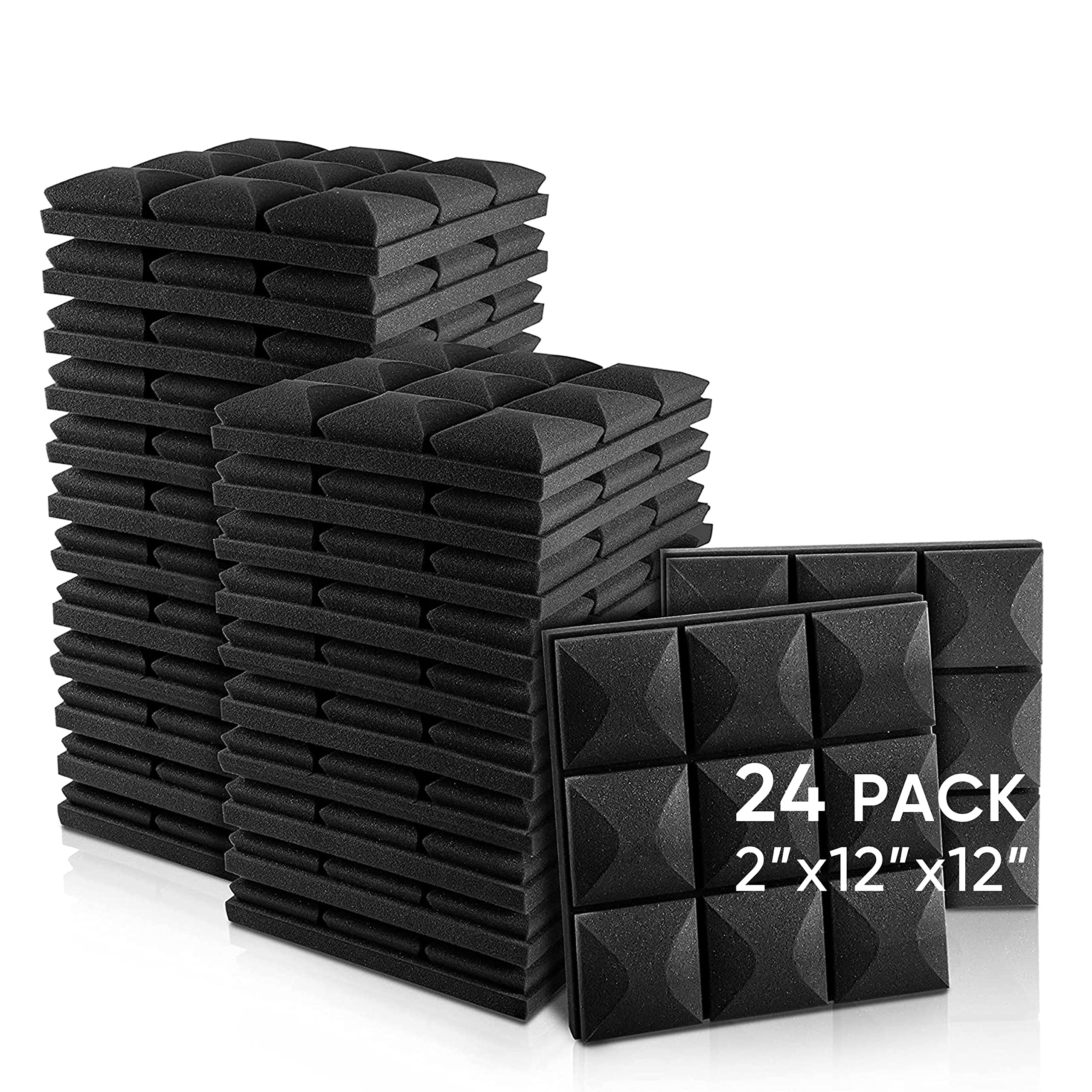 FStop Labs B0866CCQVM 12inx12in Acoustic Foam Panels Studio Soundproofing and Noise Reduction Tiles - Black Mushroom 24-Pack No Adhesive