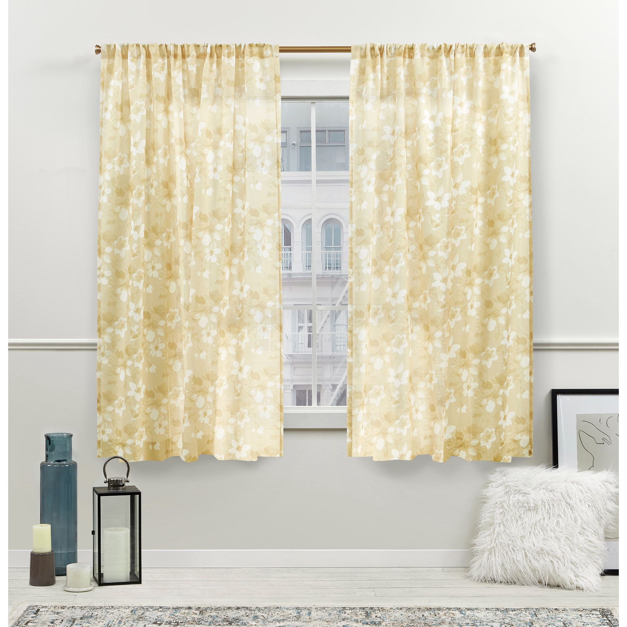 Nicole Miller YB013635DSNMA1 A152 63-Inches Honey Gold Floral Light filtering Rod pocket Curtain panel pair