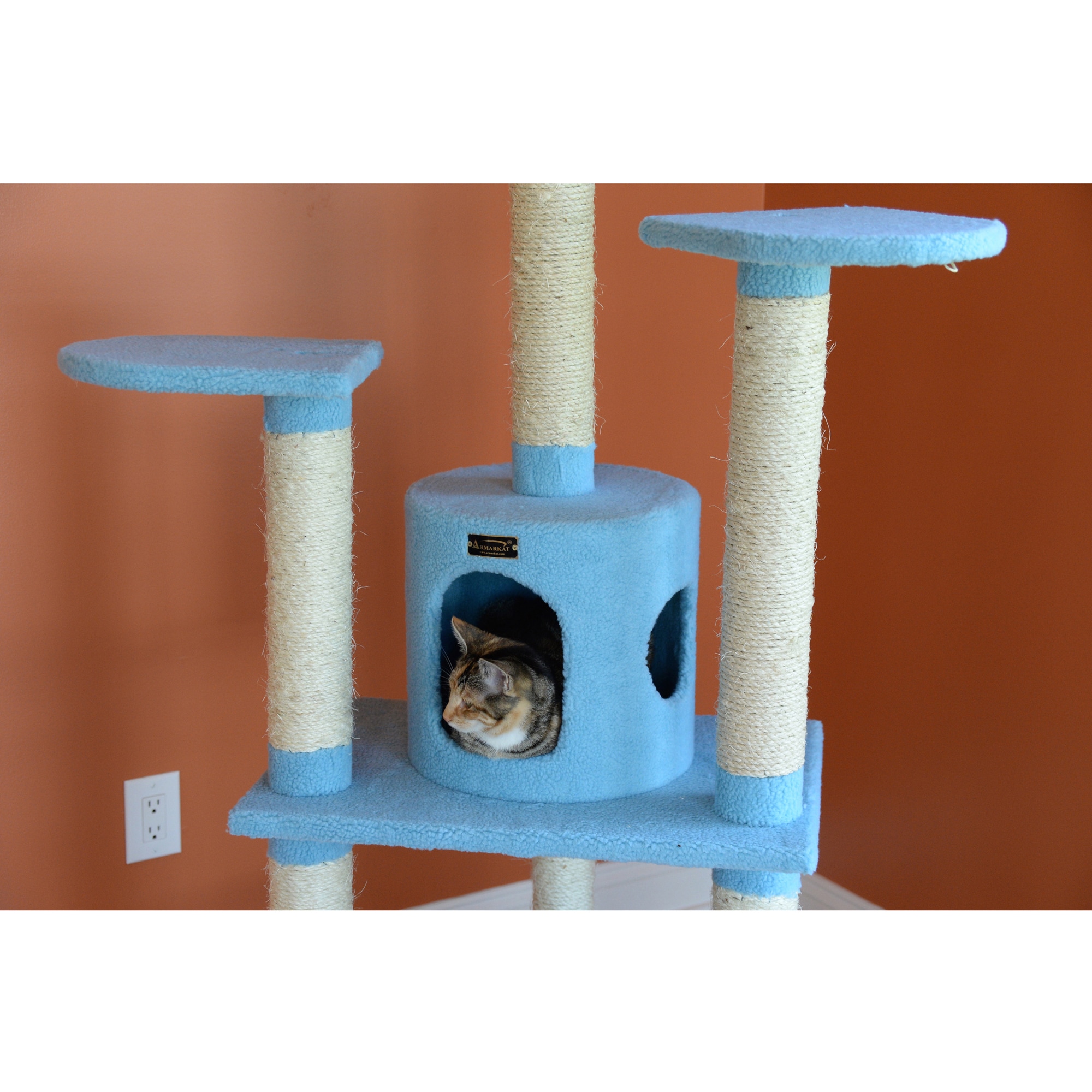 Sky Blue 65-Inch Faux Fleece and Sisal Cat Tree