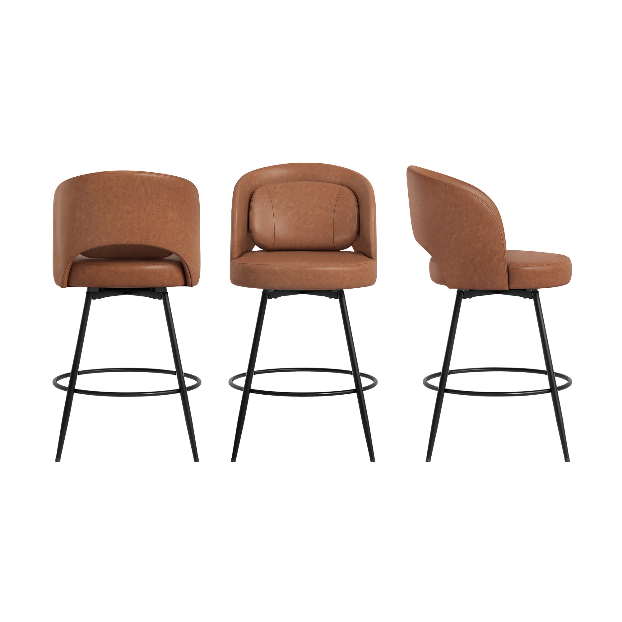 Yurevna - Brown 26.5-in H Counter height Upholstered Swivel Metal Bar Stool