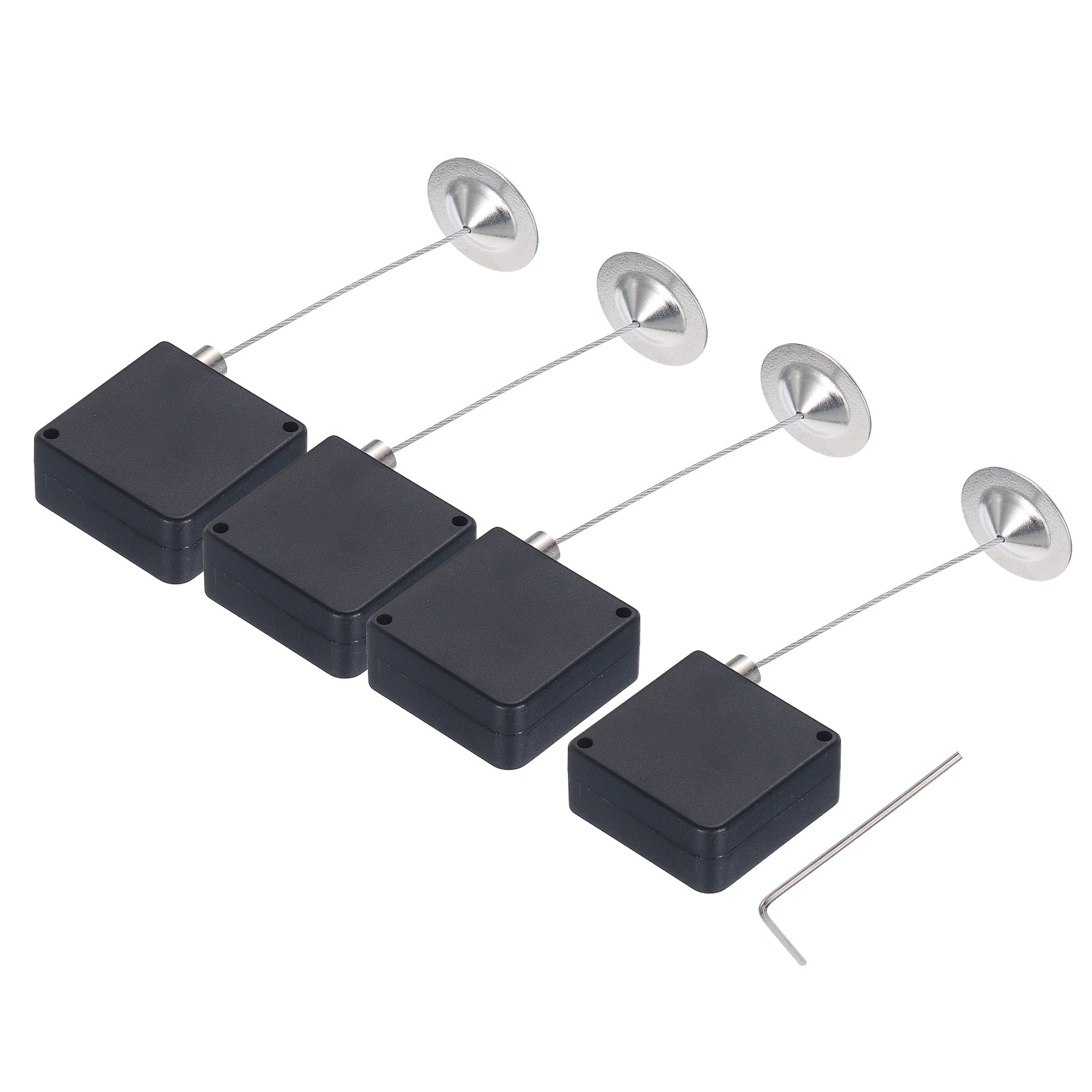 Unique Bargains 4 Sets Retractable Cable Lock with Double-Sided Adhesive Remote Control Security Lock Round Iron Cap for TV DVD Showroom Remote 600g Black #S26051500UX8560