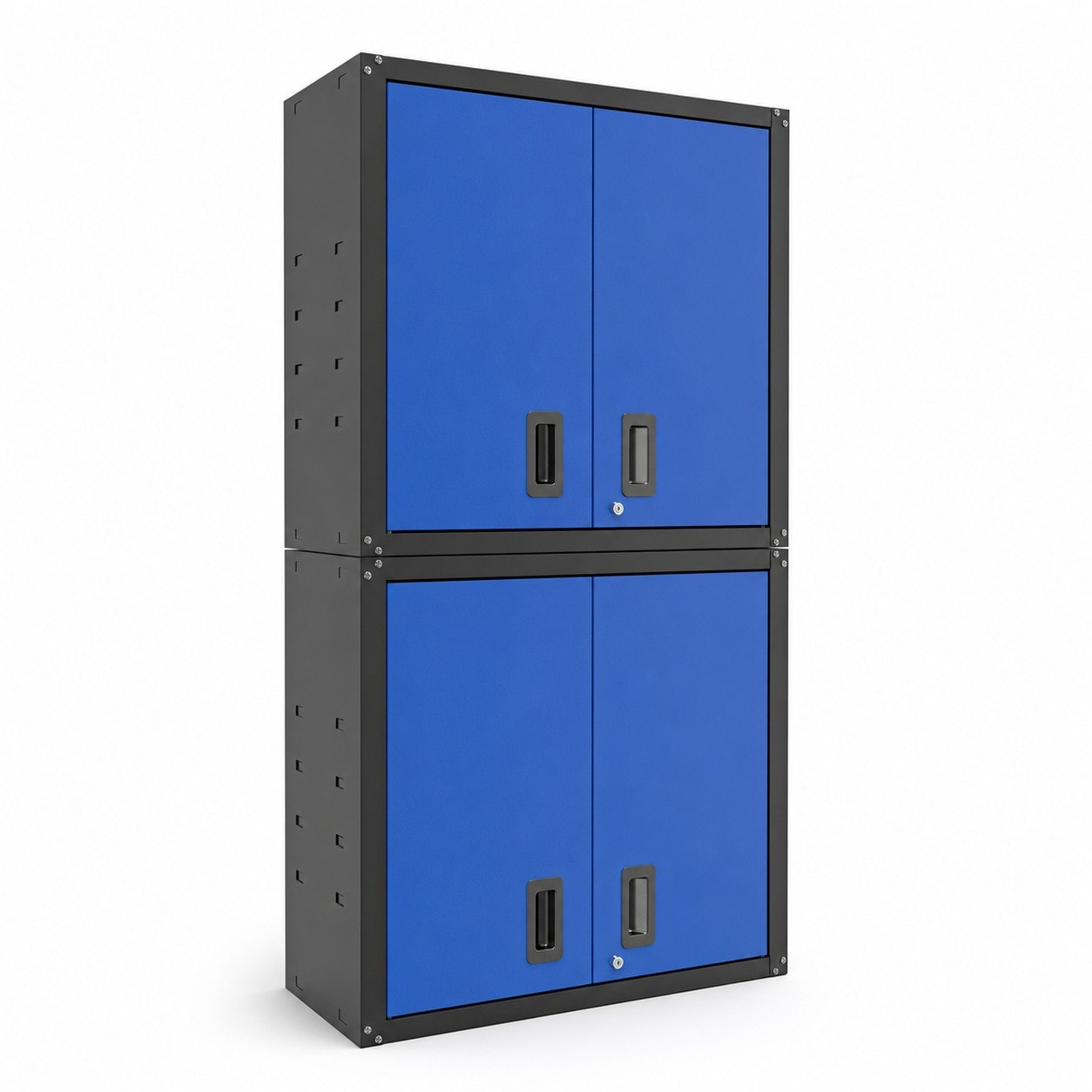 LUXEYARD 2PCS Metal Garage Storage Cabinet Wall Mounted Lockable Adjustable Shelves Hanging Tool Cabinet for Garage Basement Utility Room Blue Black Finish