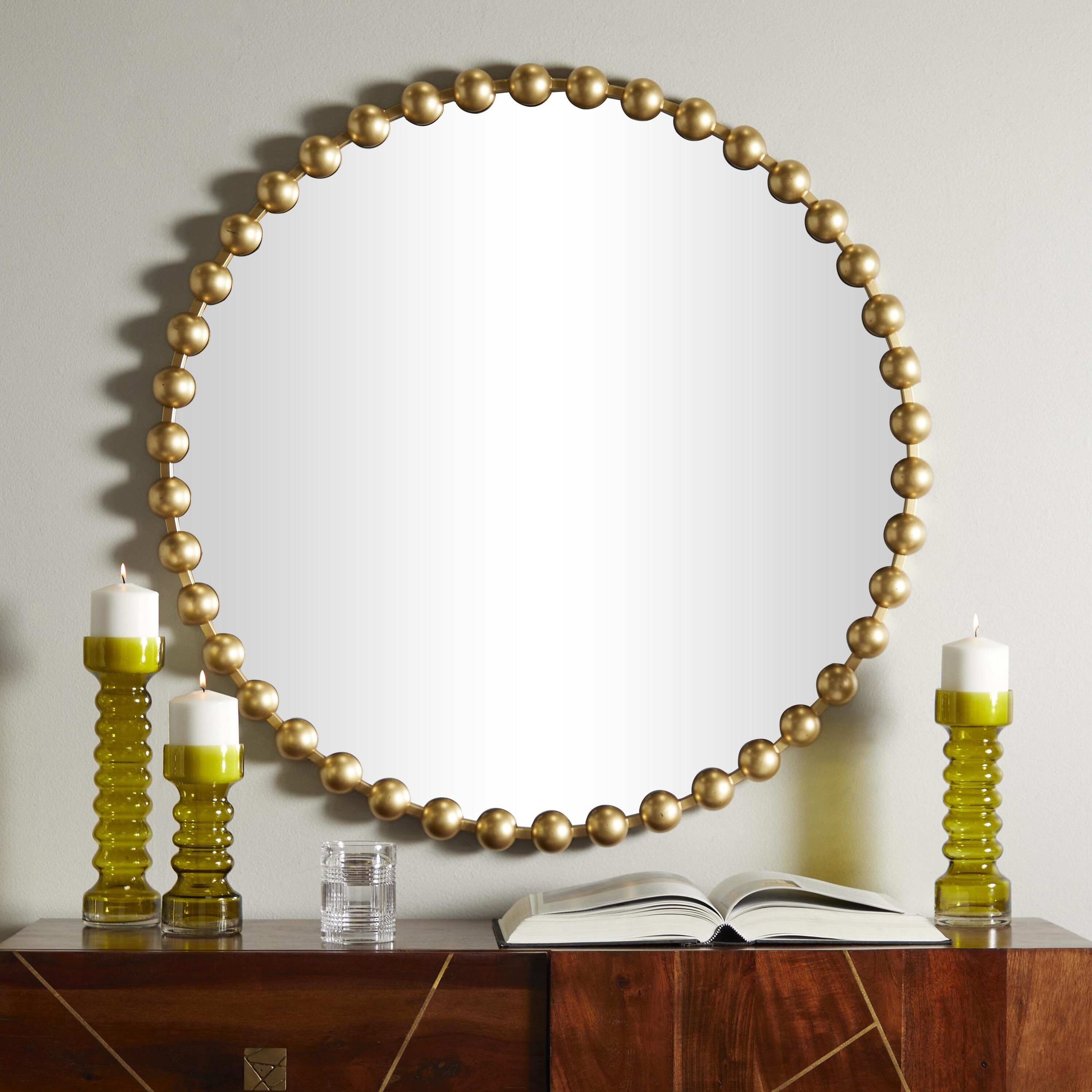 CosmoLiving by Cosmopolitan 820164 35-Inches W x 36.0-Inches H Round Gold Beaded Detail Framed Wall Mirror
