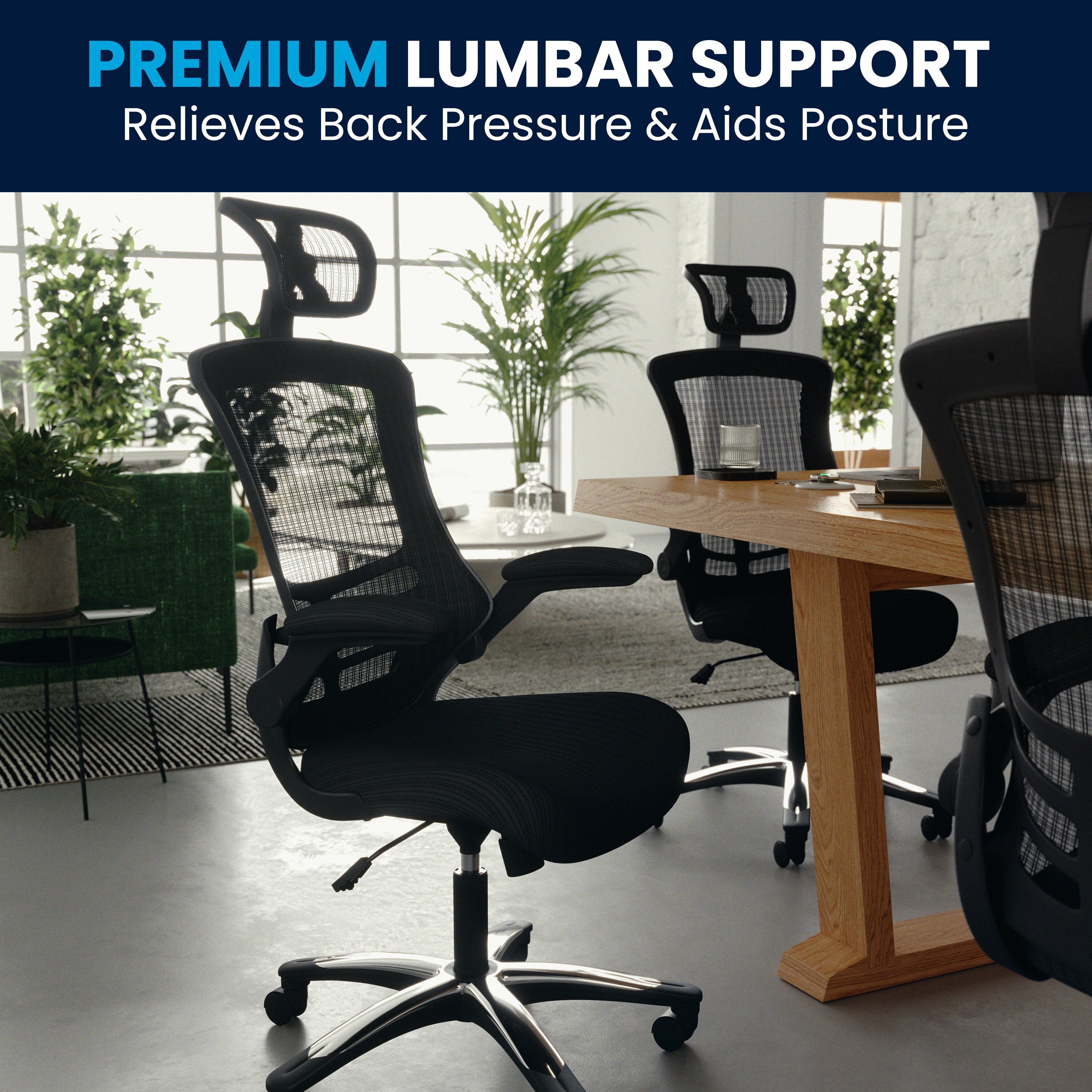 High-Back Black Mesh Swivel Executive Office Chair with Adjustable Arms