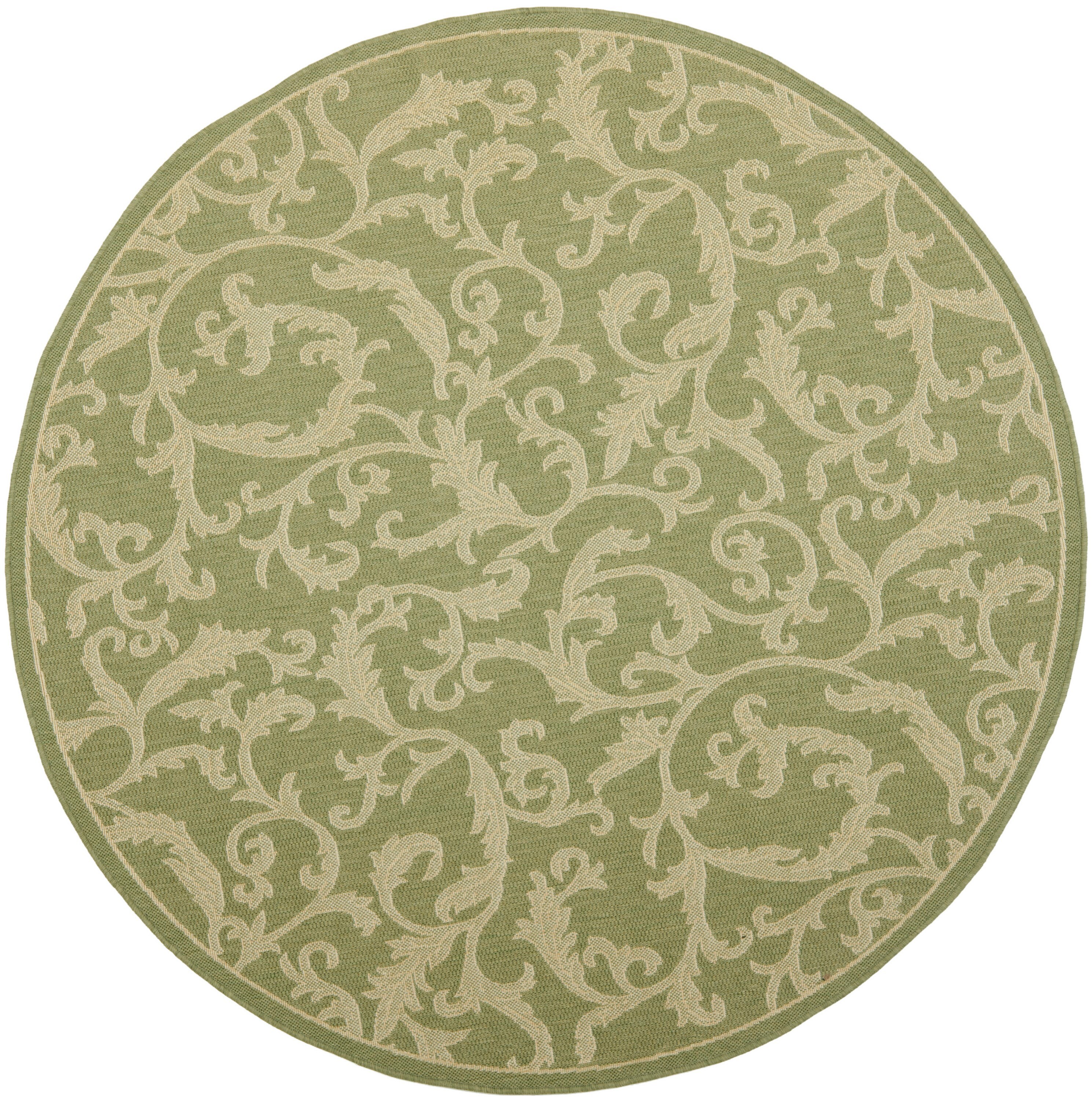 Safavieh CY2653-1E06-7R Courtyard Vintage Vine 7 x 7 (ft) Loomed Polypropylene Olive/Natural Round Indoor/Outdoor Floral/Botanical Coastal Area rug