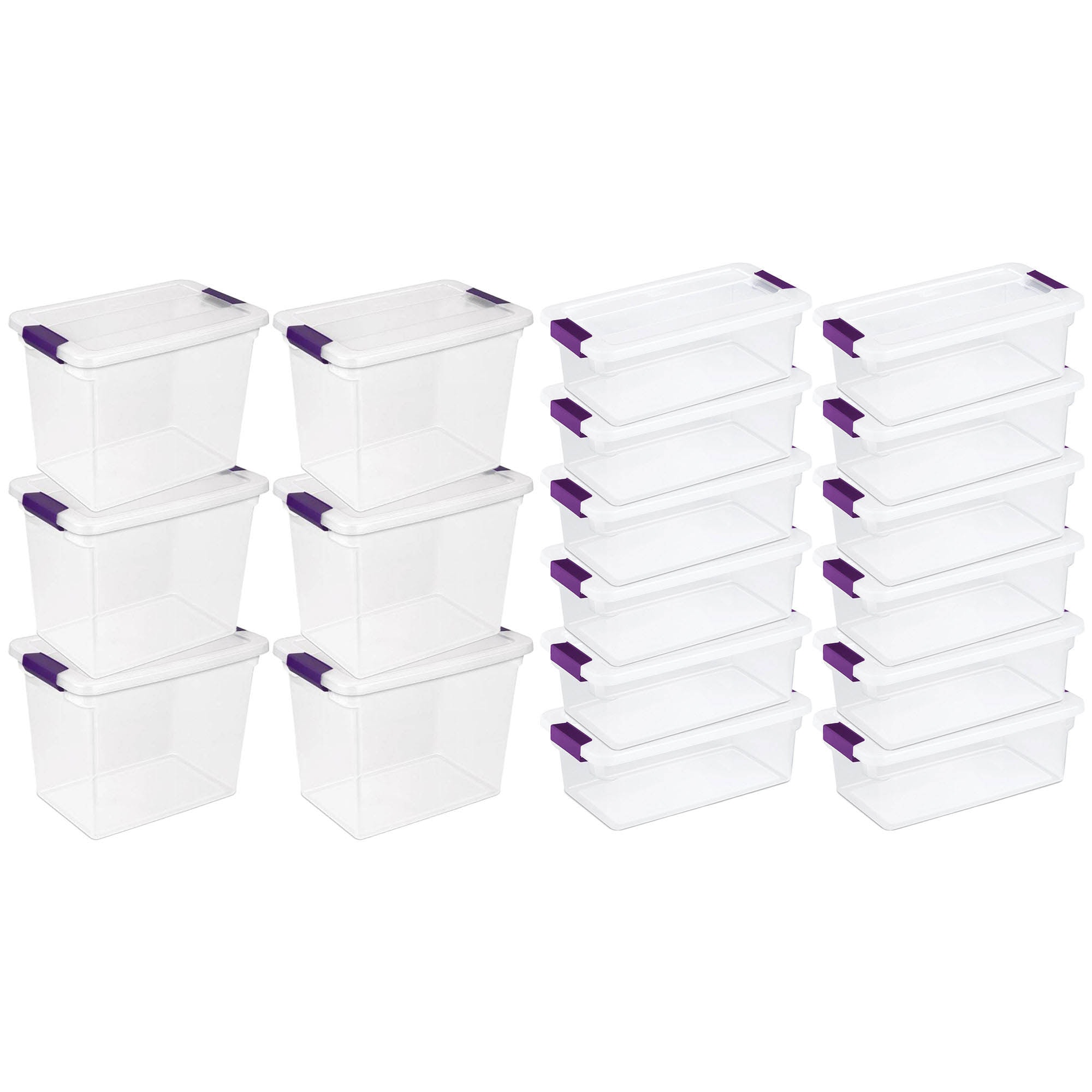 Sterilite 184254 18 -Pack Medium Clear Heavy Duty Stackable Tote with Latching Lid
