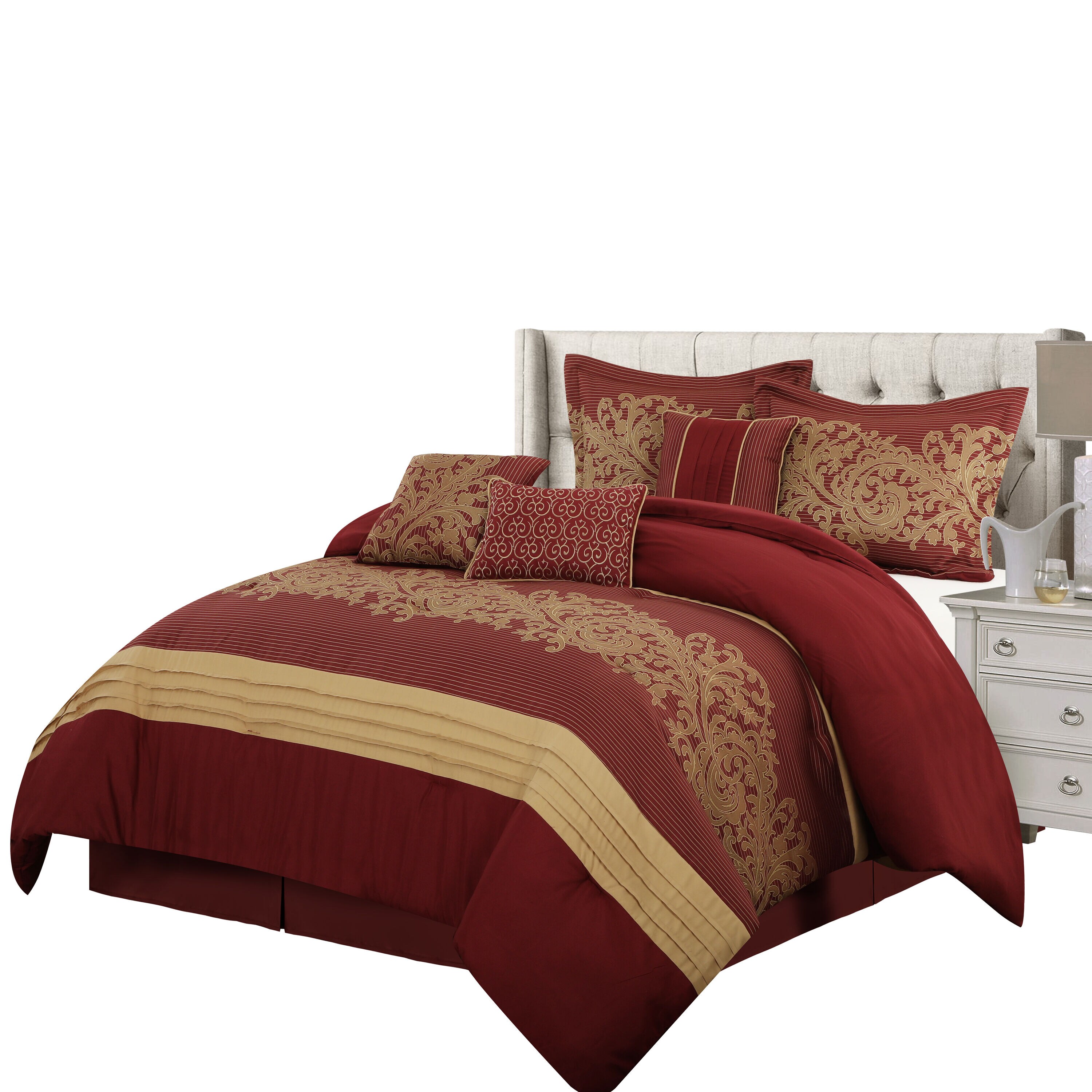 Nanshing Margret 7-Piece Red/Gold California King Comforter Set in the ...