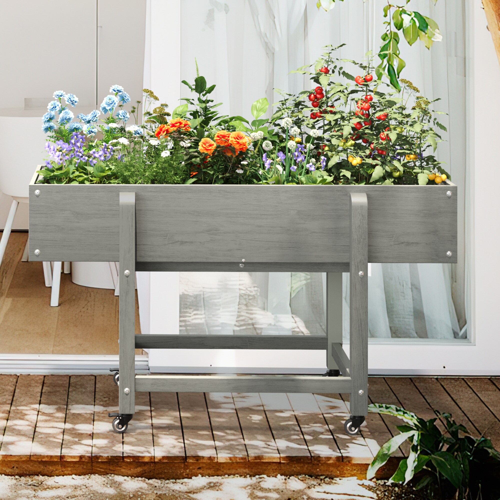 LUE BONA TX-005-02LS 16.7-in W x 48-in L x 28-in H Gray Plastic Raised Planter Box