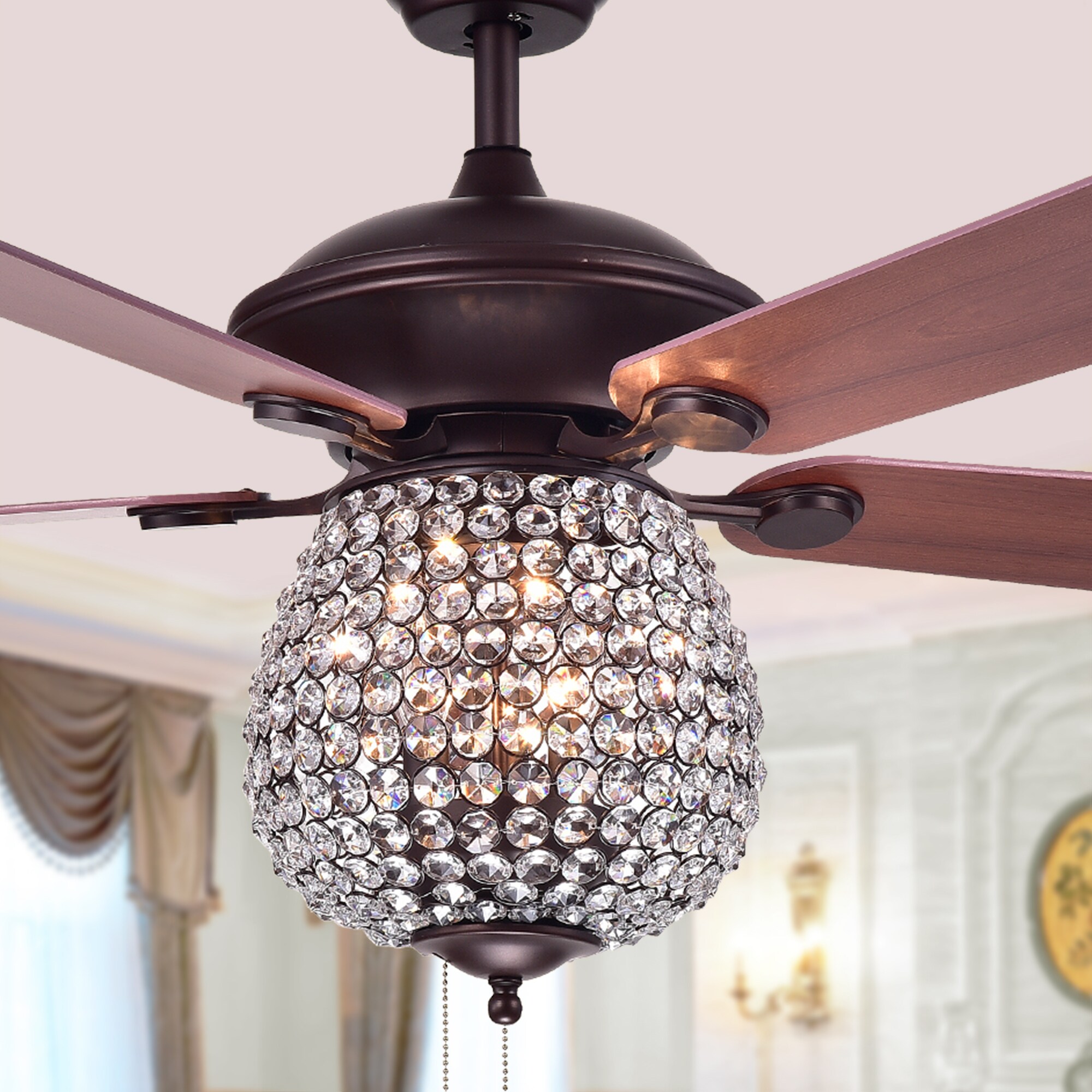 Home Accessories Inc CFL-8205CR 52-in Antique bronze finish with Dark Red Blades Ceiling Fan With Light ( 5 -Blade )