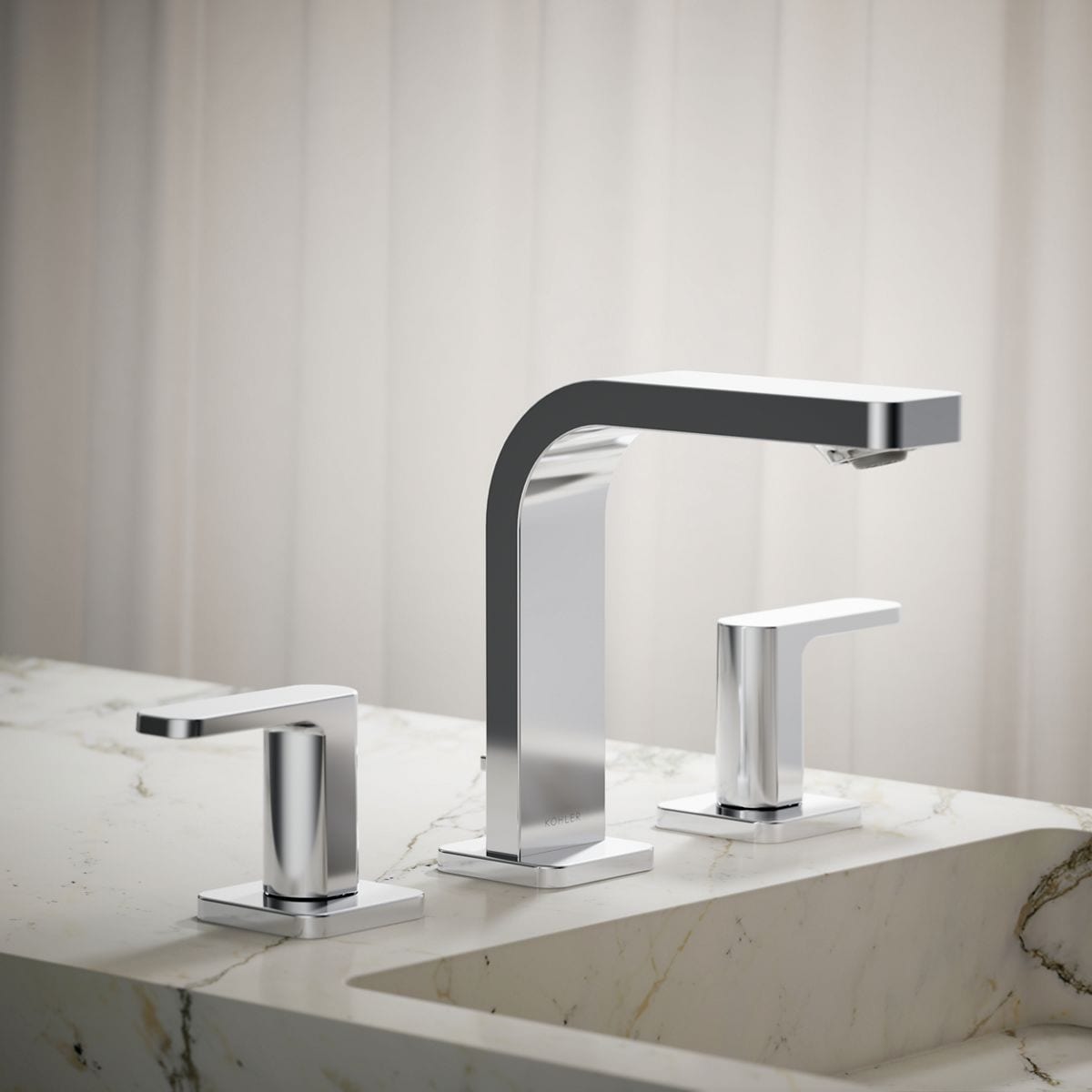 KOHLER K-23484-4N-CP Polished Chrome Widespread 2-handle Low-arc Residential Handle Bathroom Sink Faucet with Drain