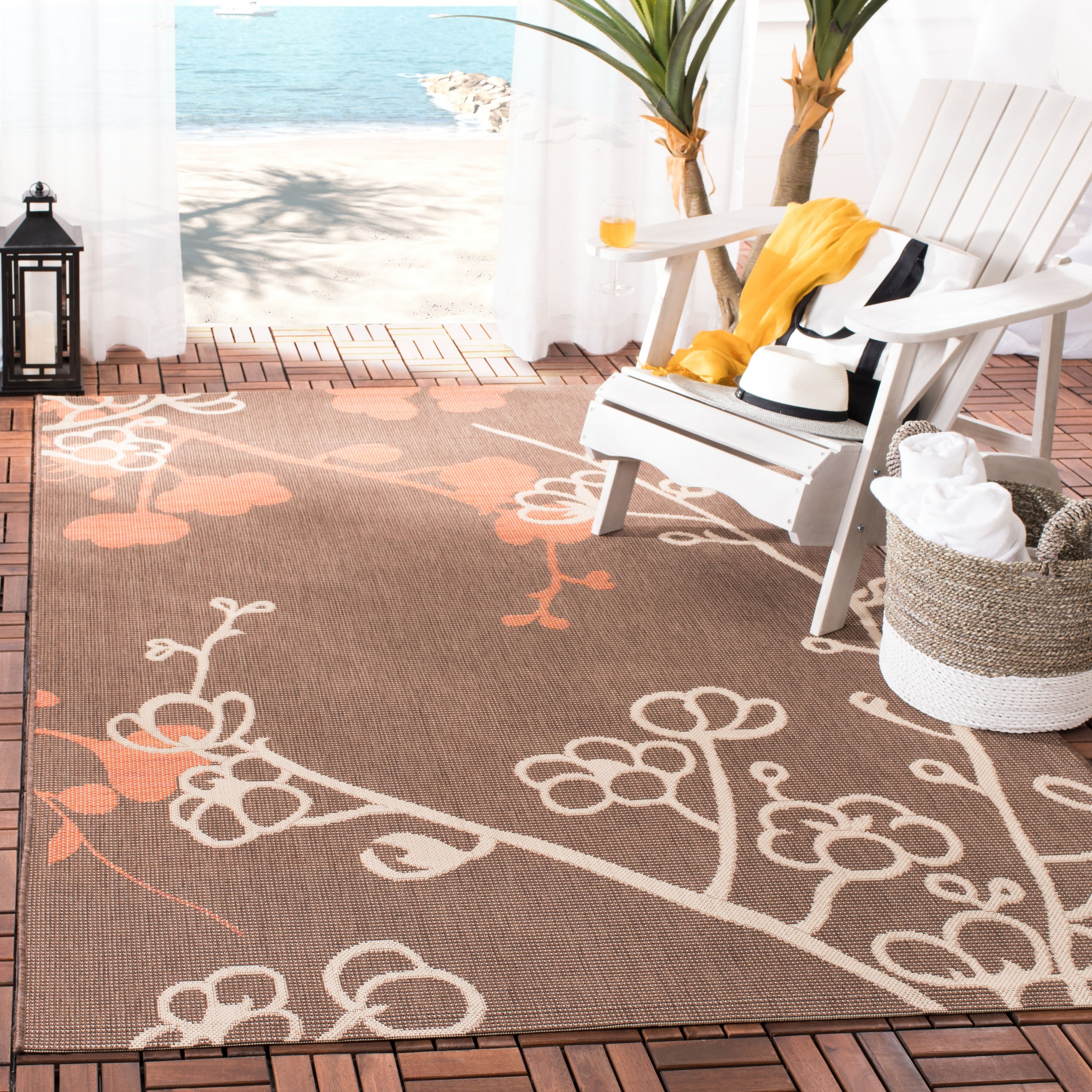 Safavieh CY4038C-4 Courtyard Baja 4 x 6 (ft) Loomed Polypropylene Brown Natural/Terracotta Rectangular Indoor/Outdoor Floral/Botanical Coastal Area rug